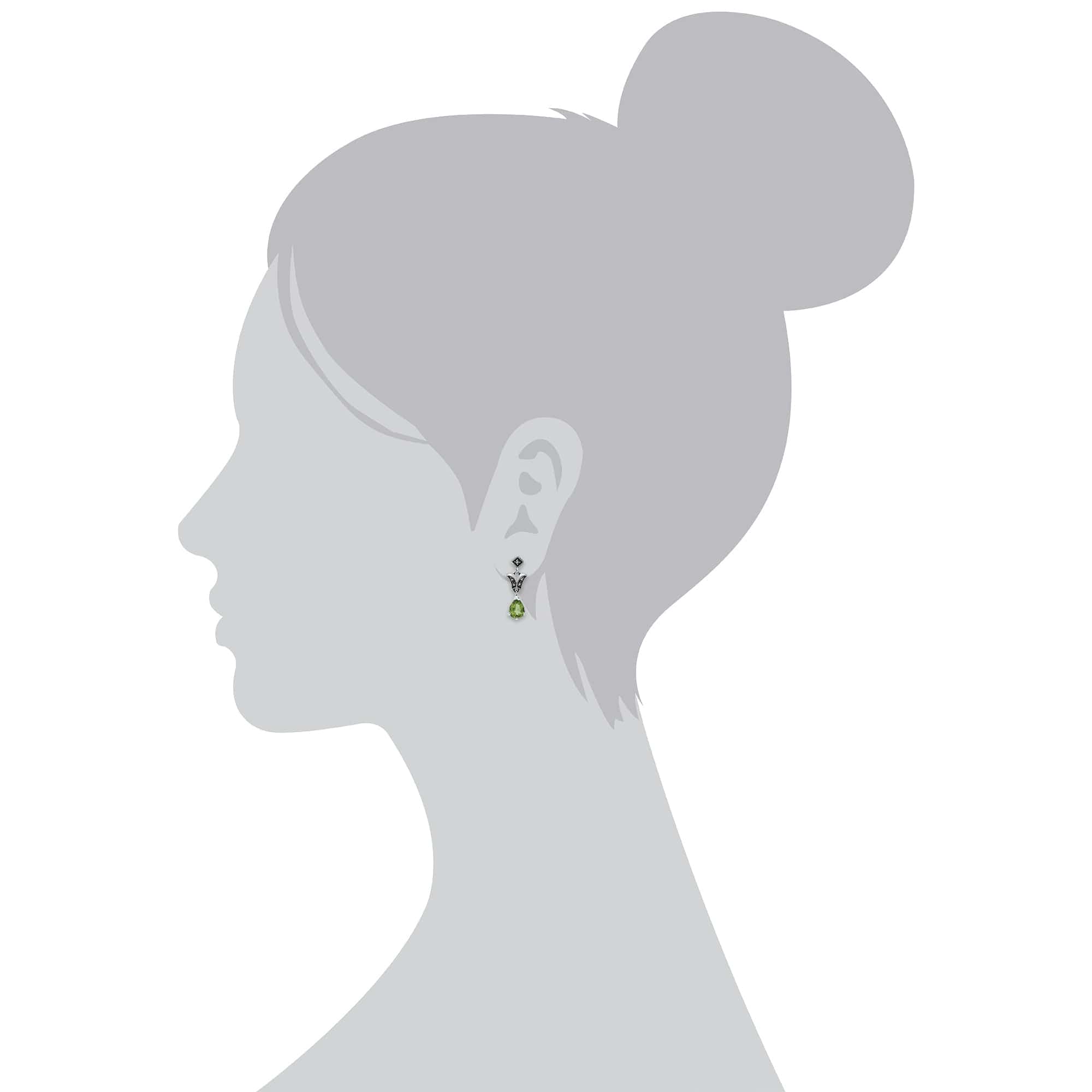 214E859603925 Art Nouveau Style Pear Peridot & Marcasite Drop Earrings in 925 Sterling Silver 3