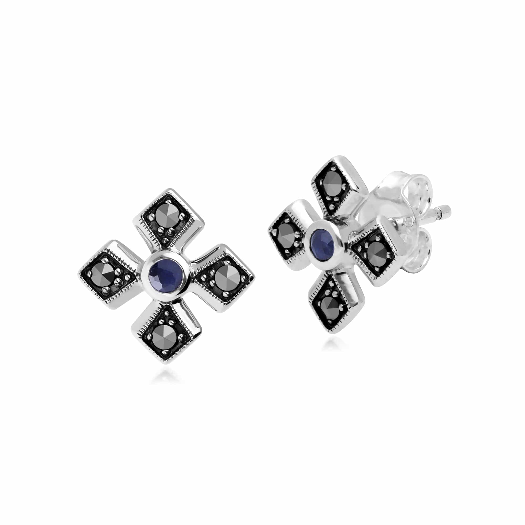 Gemondo Sterling Silver Marcasite & Sapphire September Birthstone Earrings