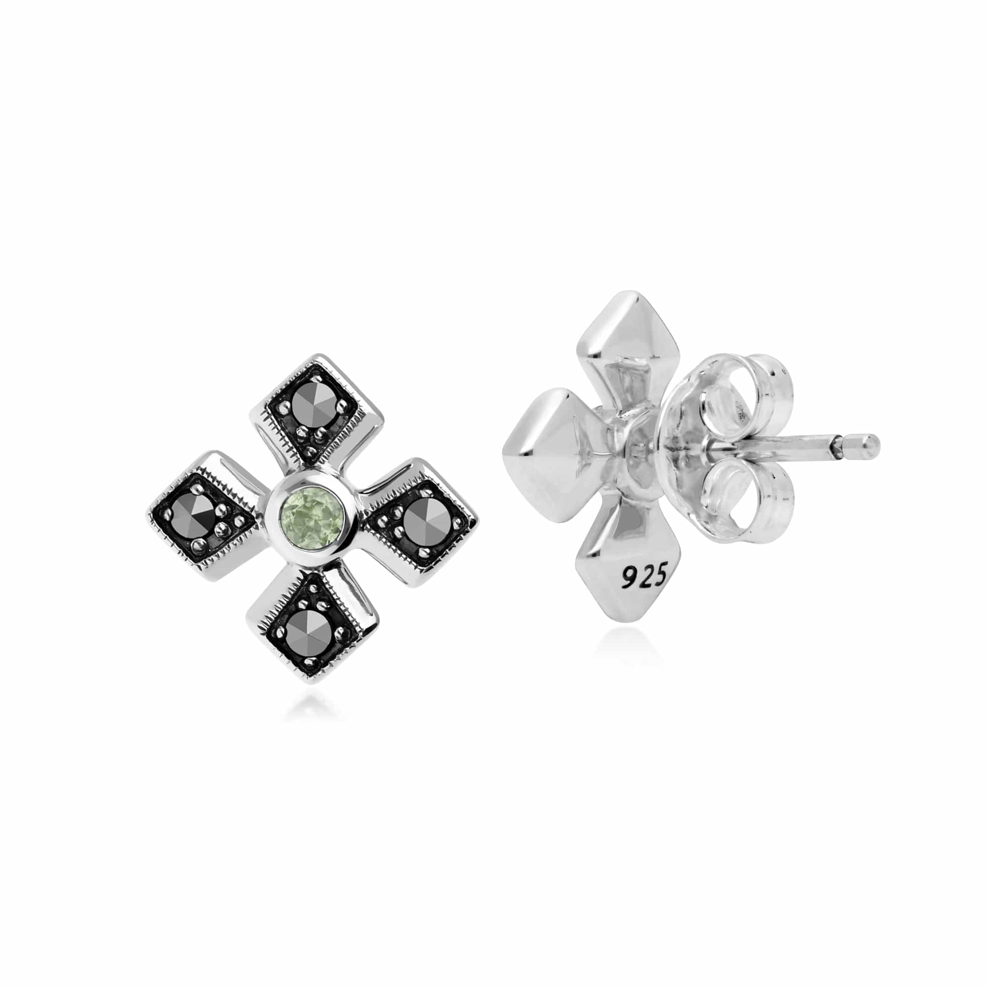 214E859707925 Gemondo Sterling Silver Marcasite & Peridot August Birthstone Earrings 2