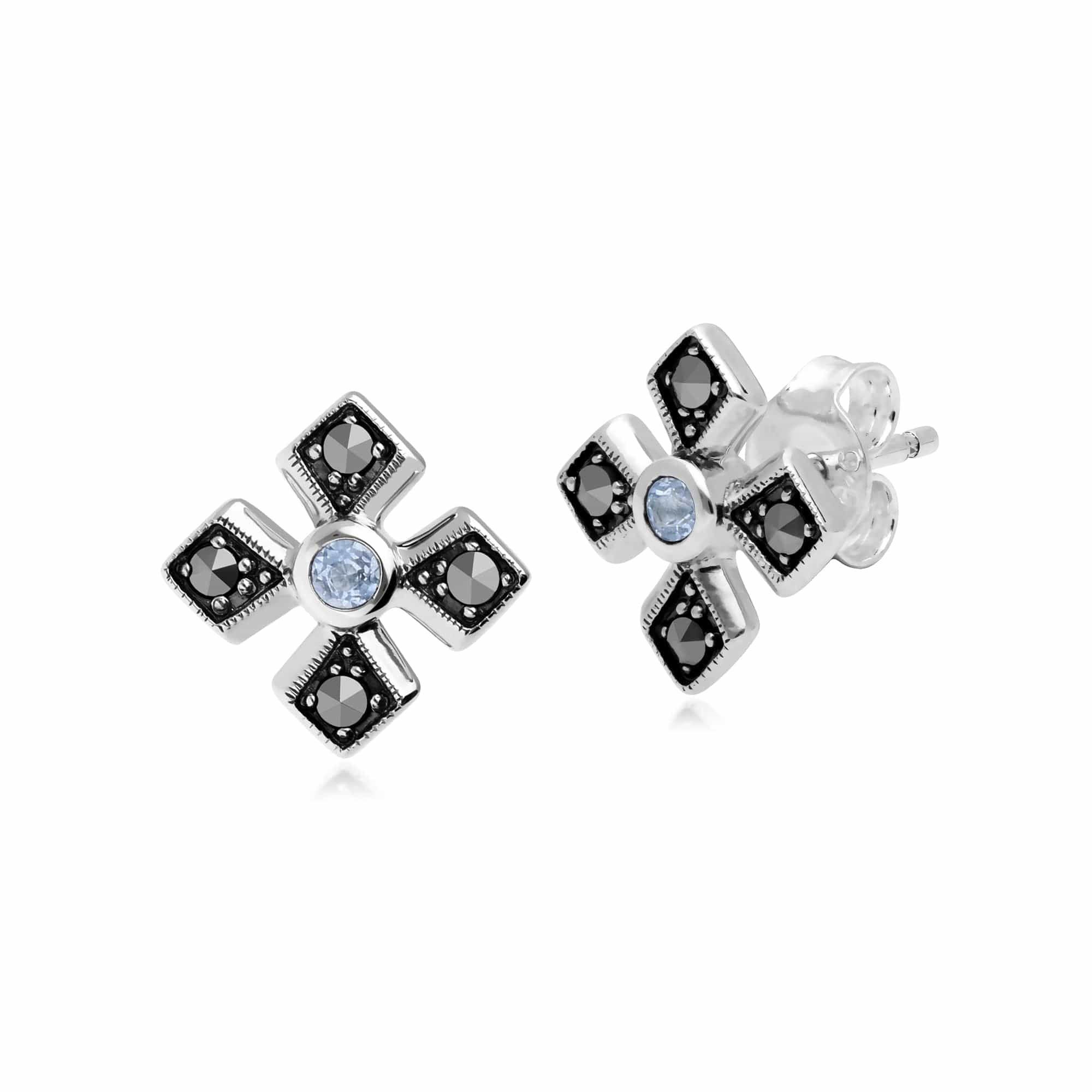 214E859708925 Gemondo Sterling Silver Marcasite & Aquamarine March Birthstone Earring 1