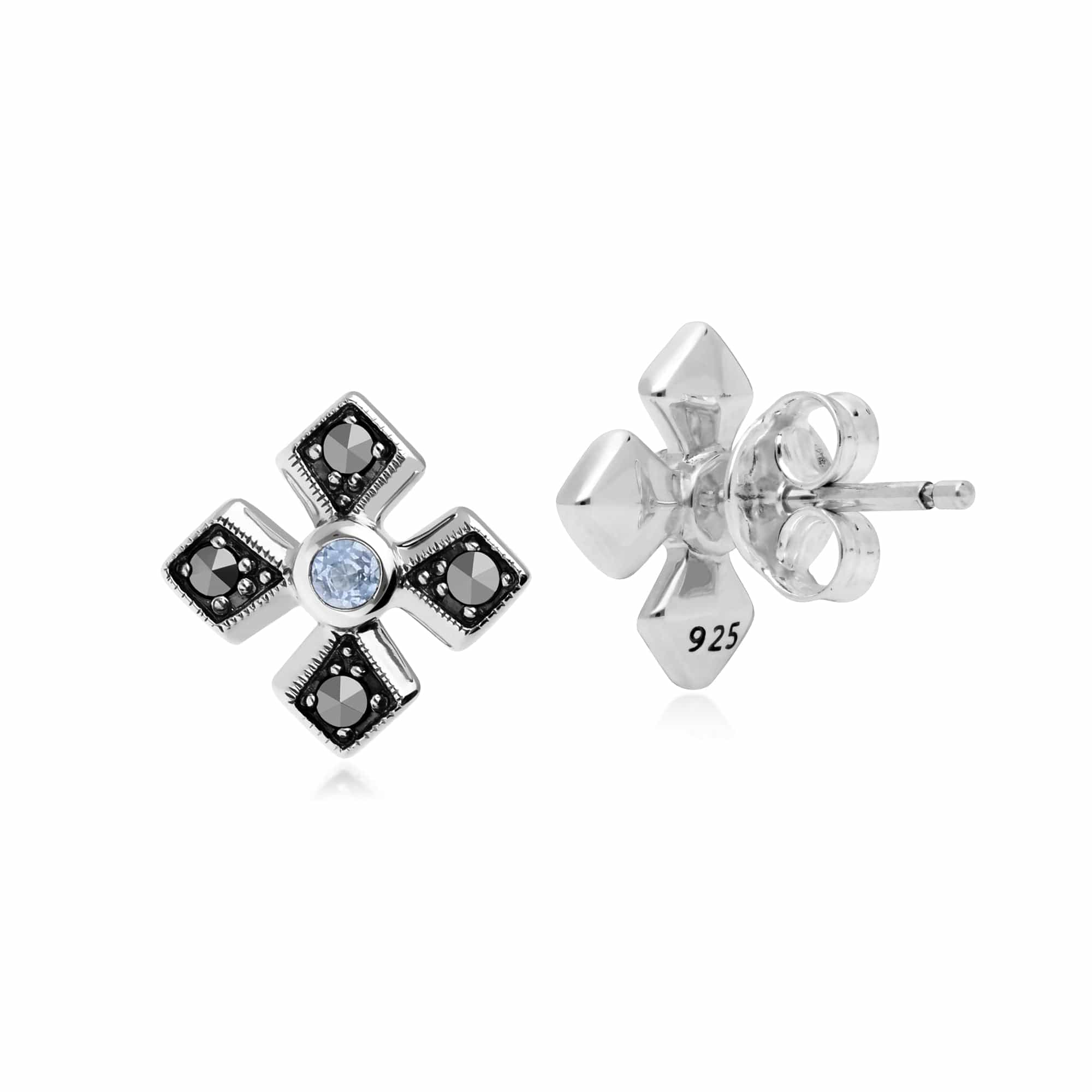 214E859708925 Gemondo Sterling Silver Marcasite & Aquamarine March Birthstone Earring 2