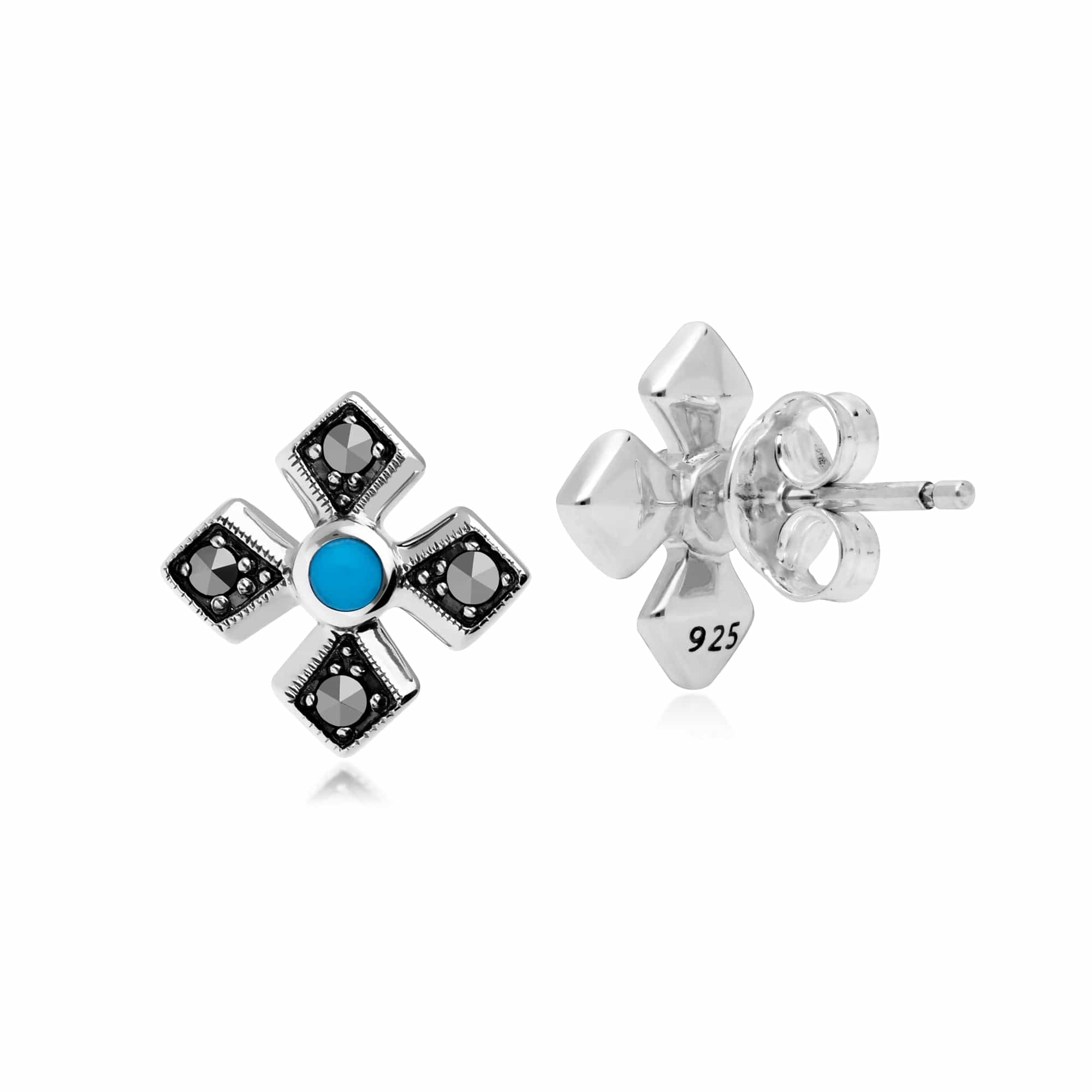 214E859902925 Gemondo Sterling Silver Marcasite & Turquoise December Birthstone Earring 2