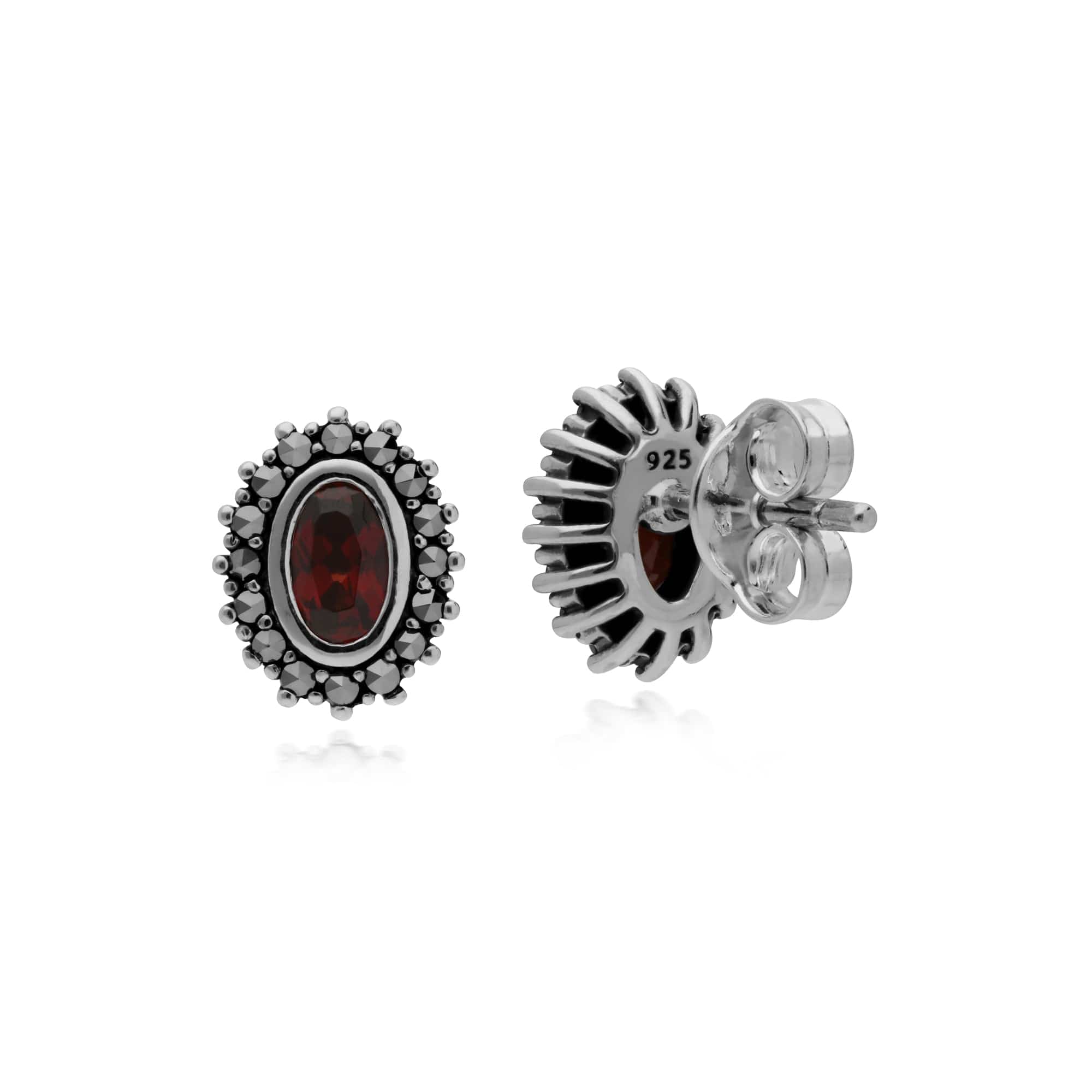 214E860903925 Sterling Silver Mozambique Garnet & Marcasite January Art Nouveau Stud Earrings 2