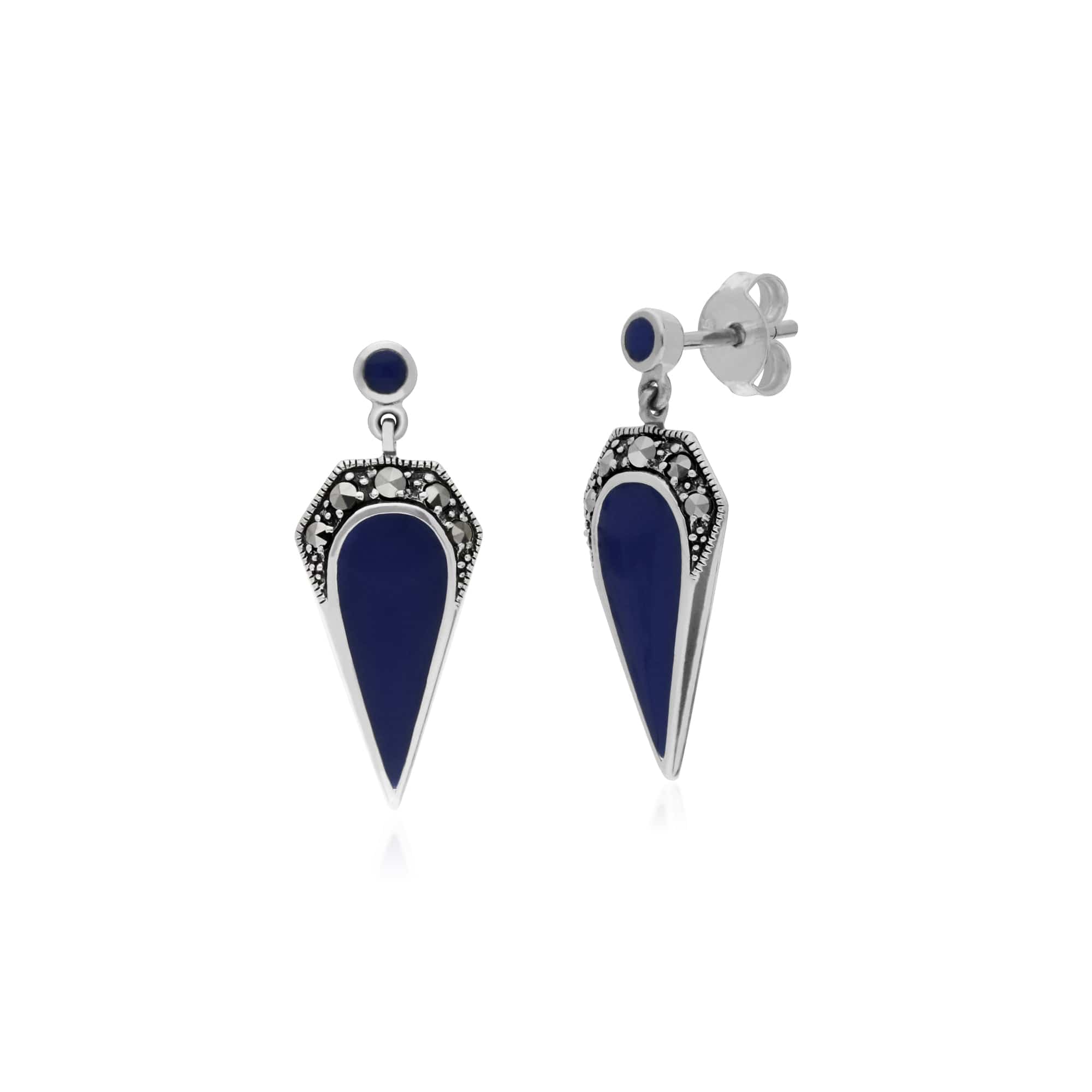 Gemondo Sterling Silver Marcasite & Blue Enamel Drop Earrings - Gemondo