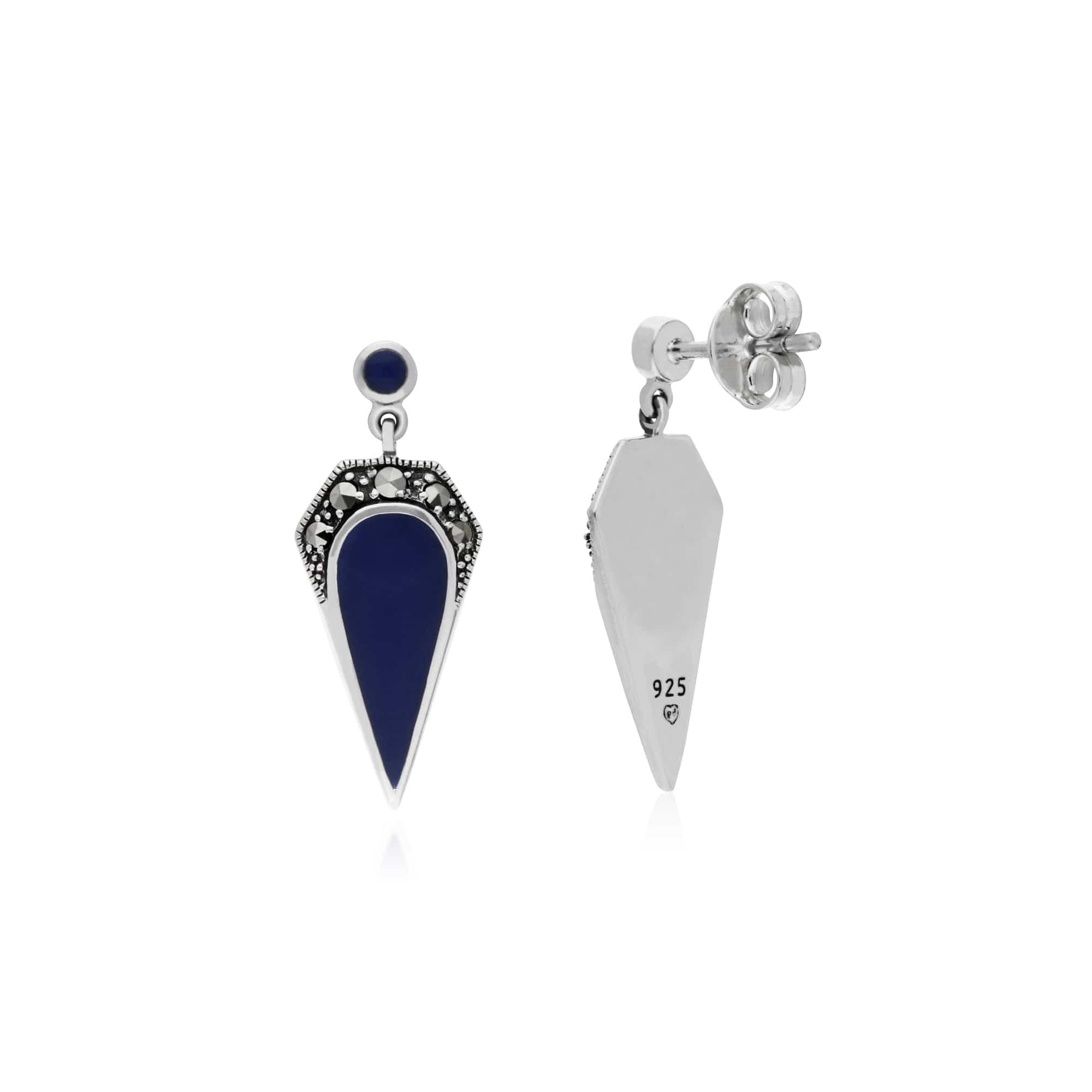 Gemondo Sterling Silver Marcasite & Blue Enamel Drop Earrings - Gemondo