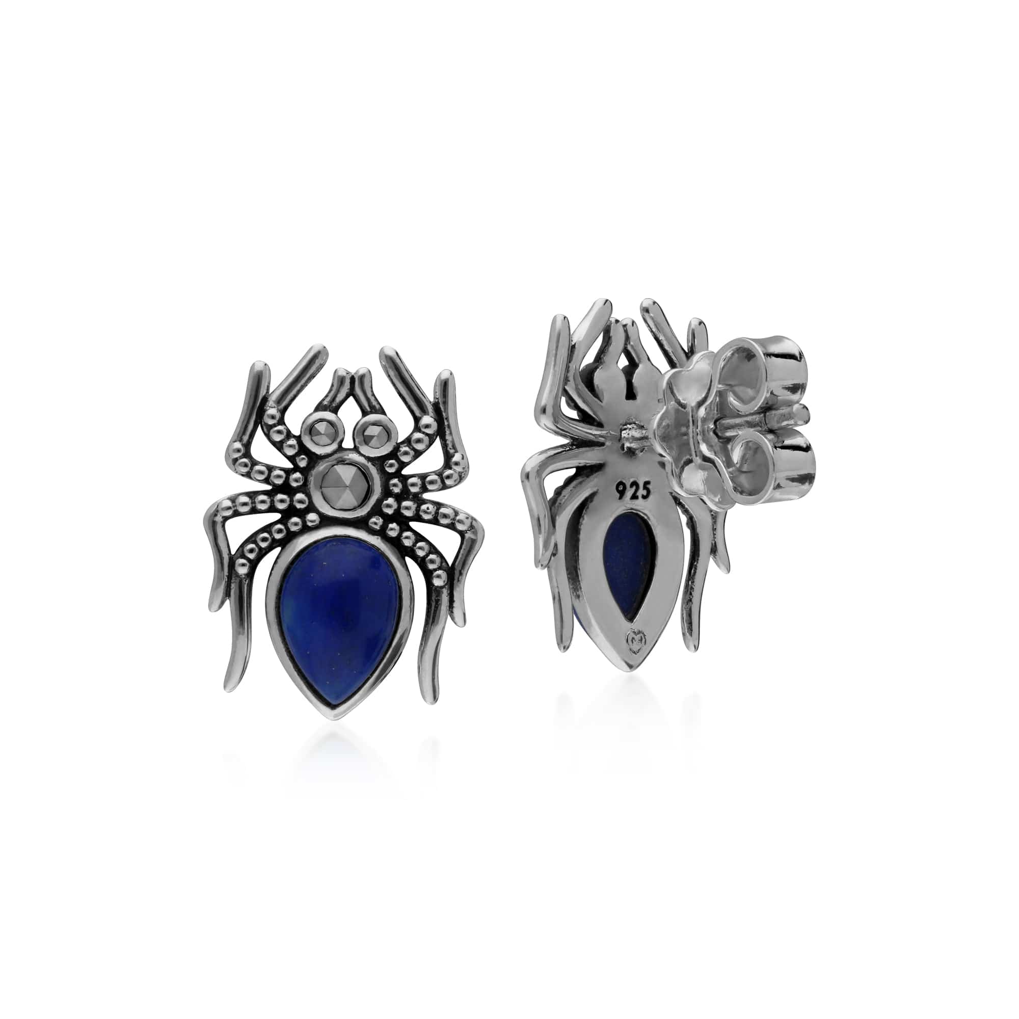 Gemondo Sterling Silver Lapis Lazuli & Marcasite Spider Stud Earrings - Gemondo