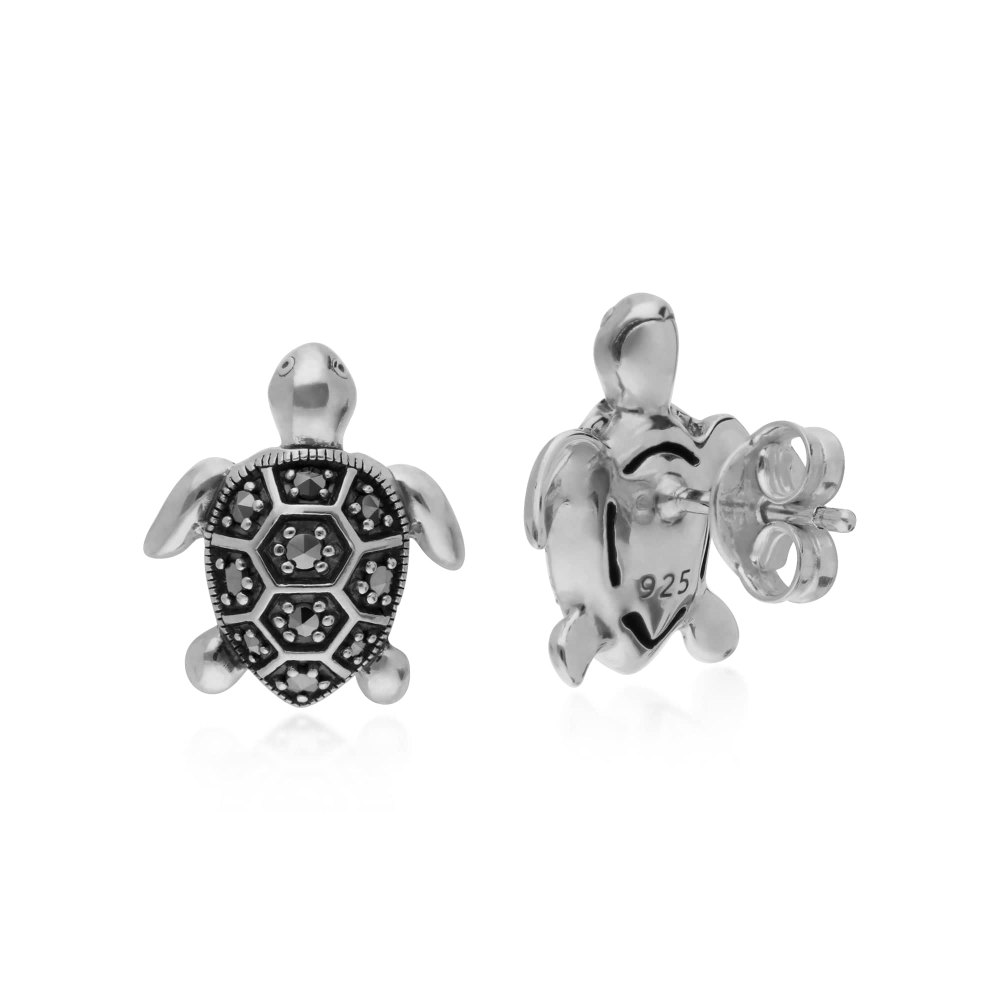 Marcasite Turtle Stud Earrings in 925 Sterling Silver - Gemondo