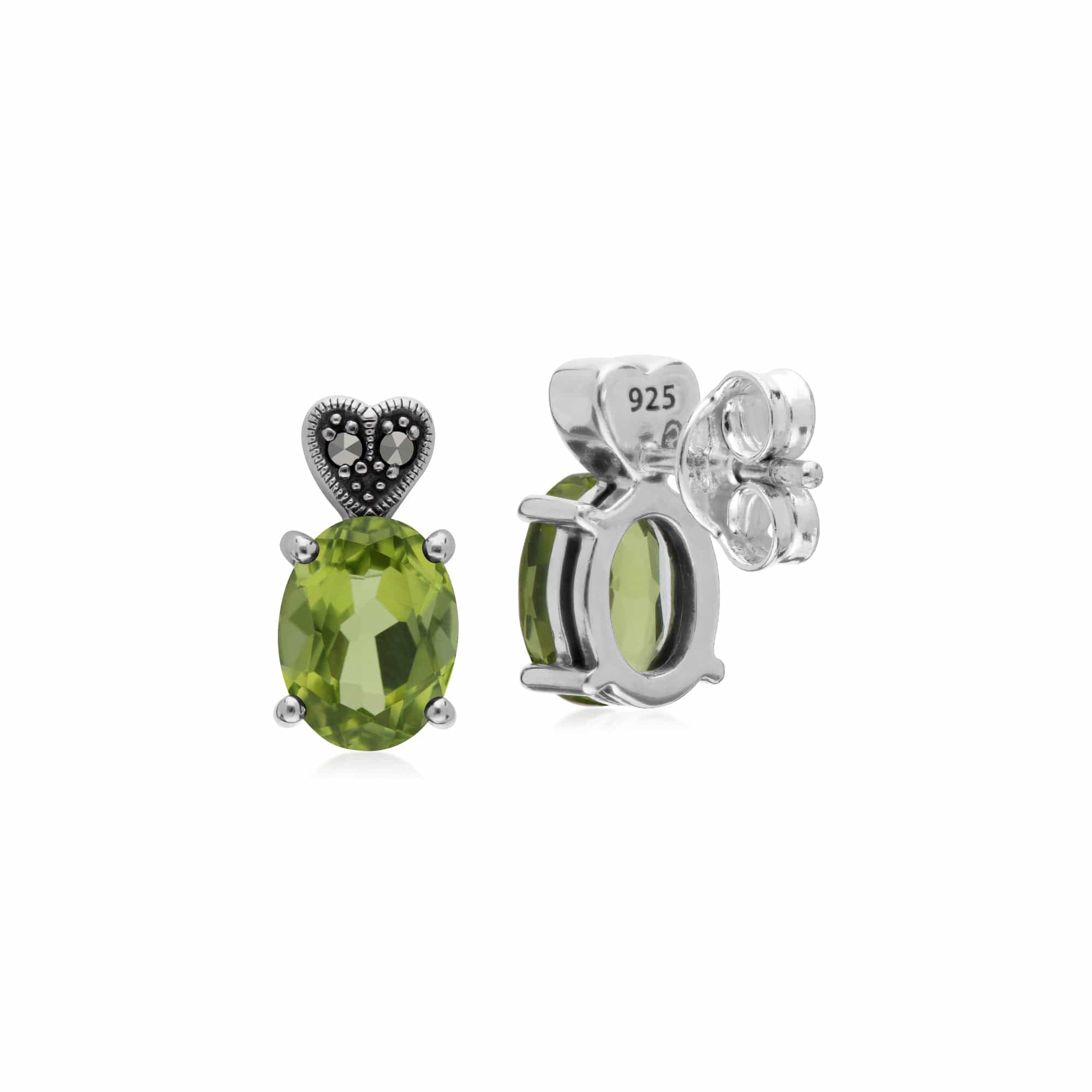 Gemondo Sterling Silver Peridot & Marcasite Oval Stud Earrings - Gemondo