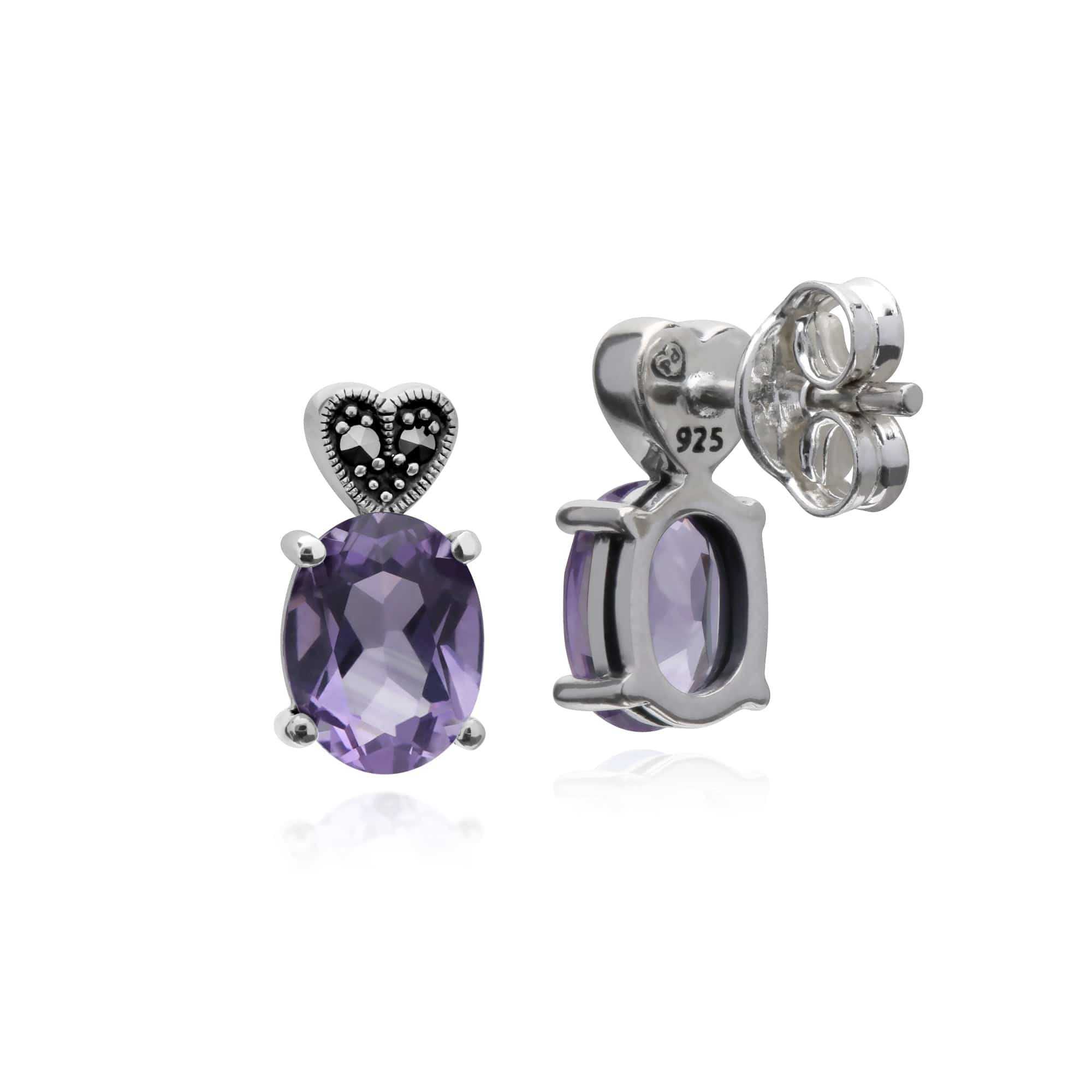Gemondo Sterling Silver Amethyst & Marcasite Oval Stud Earrings - Gemondo