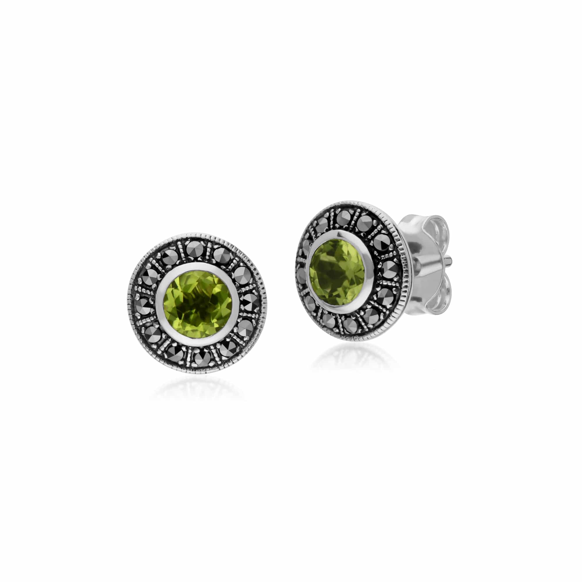 Art Deco peridot & marcasite Clister Stud & Pendant Set Image 2