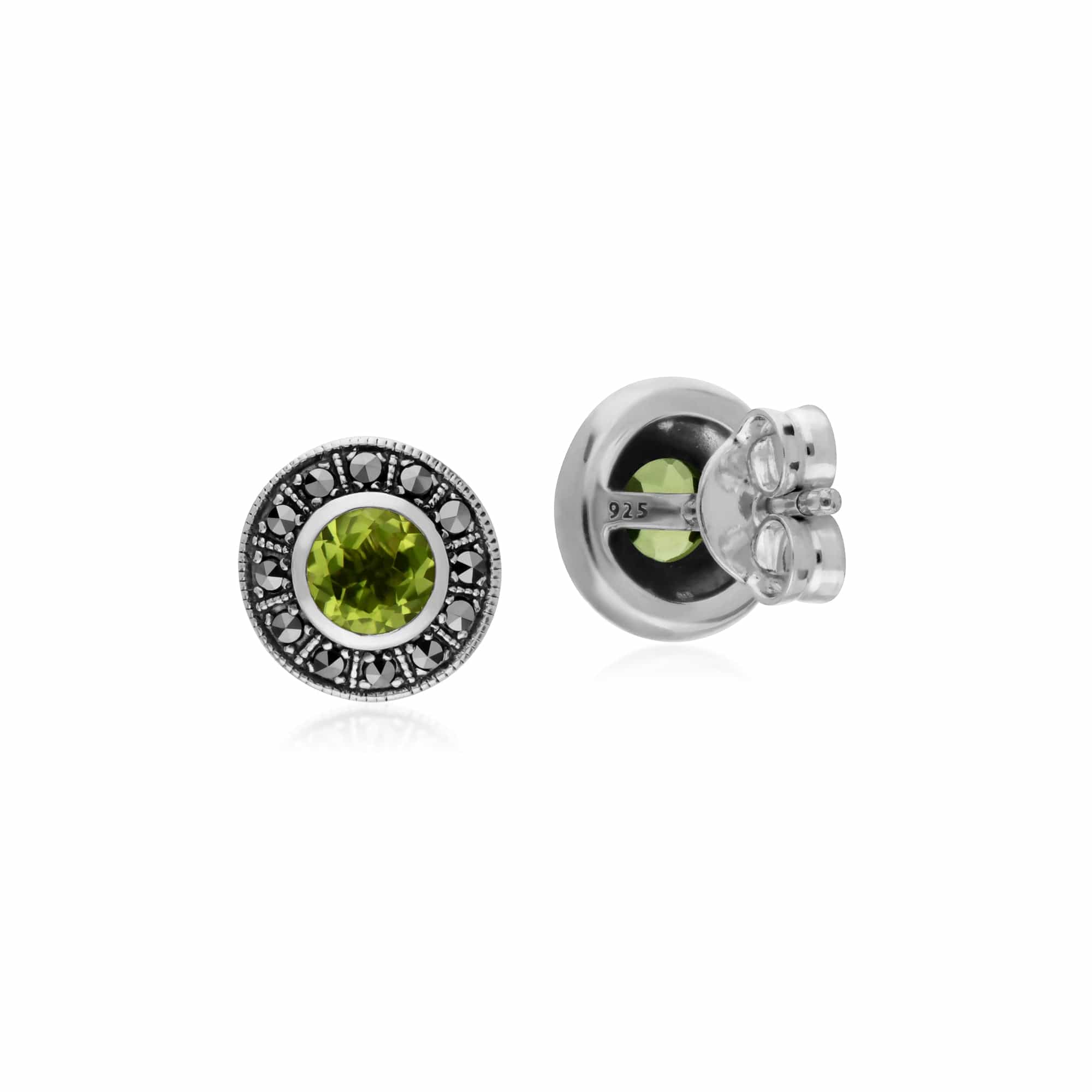 214E872704925 Gemondo Sterling Silver Round Peridot and Marcasite Cluster Stud Earrings 2