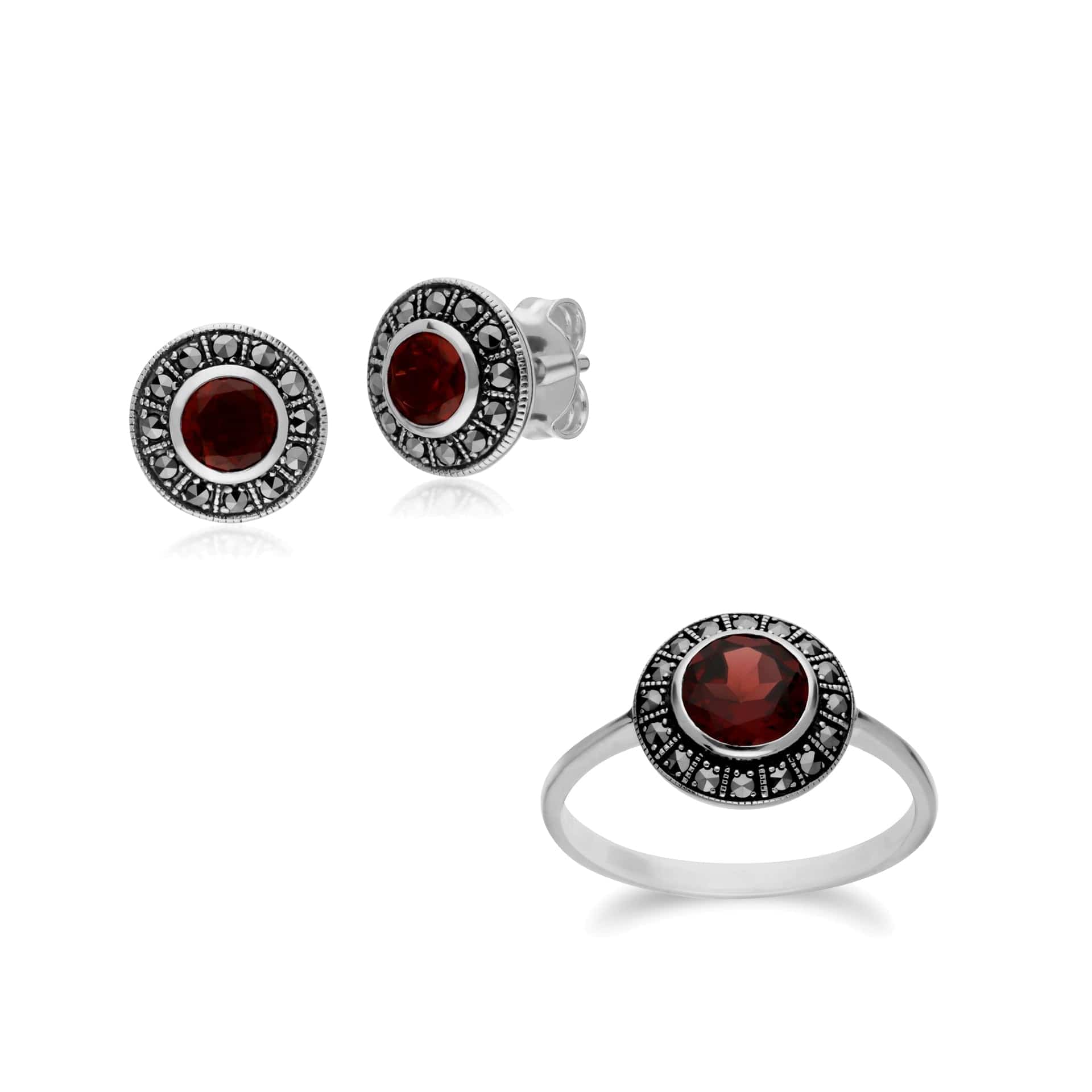 Art Deco Garnet Cluster Studs & Ring Set Image 4