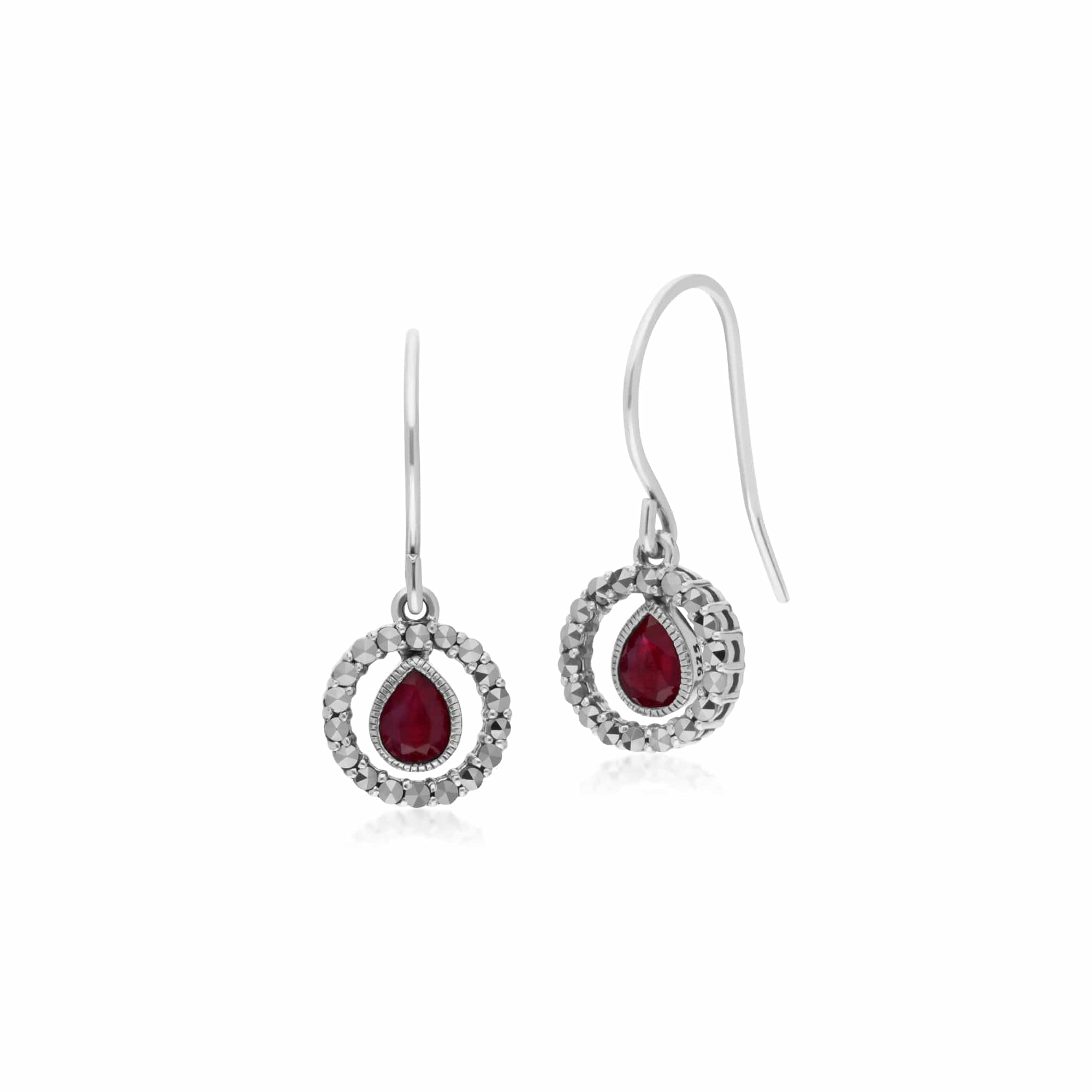 Classic Ruby & Marcasite Drop Earrings & Necklace Set Image 2