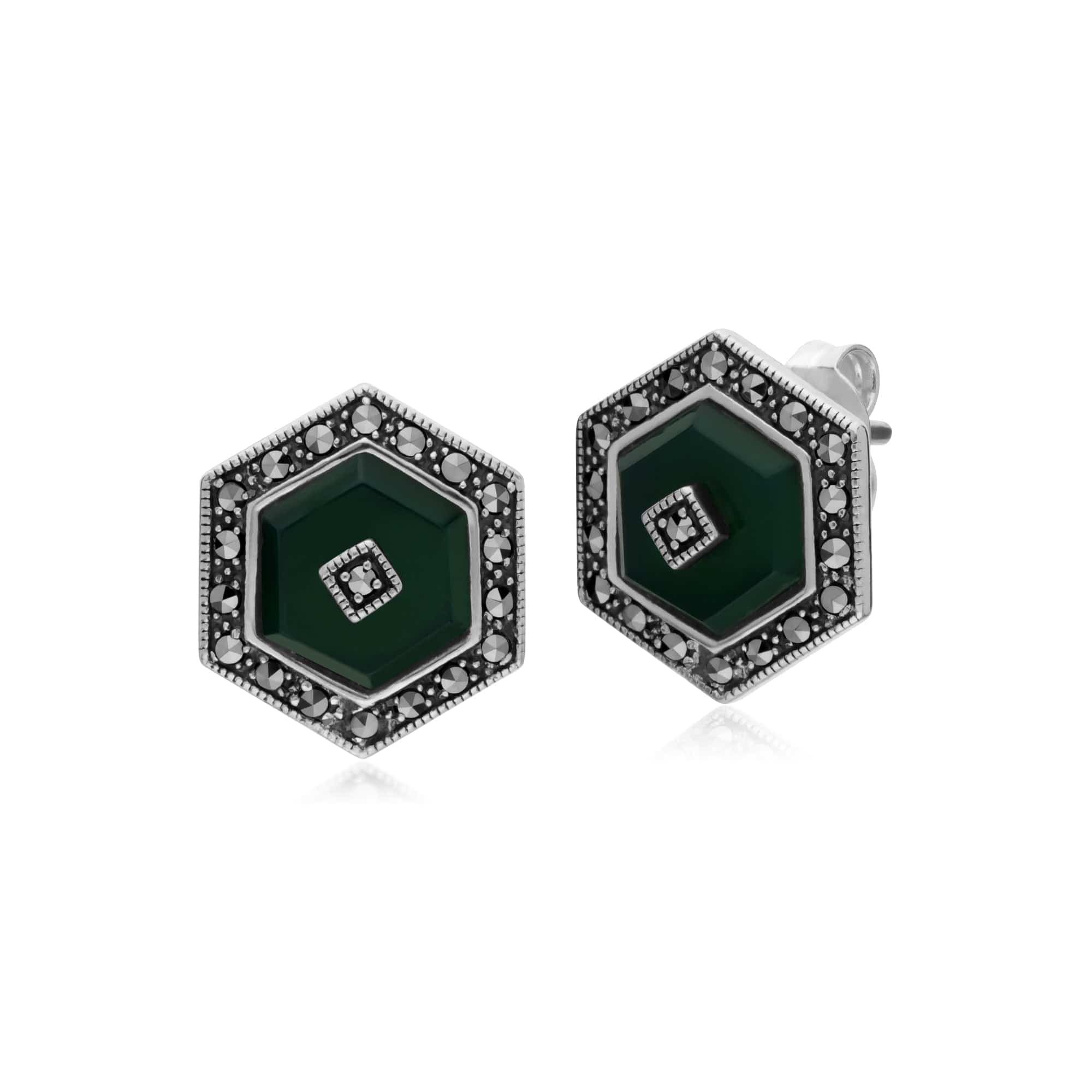 Art Deco Chalcedony Hexagon Studs & Ring Image 2