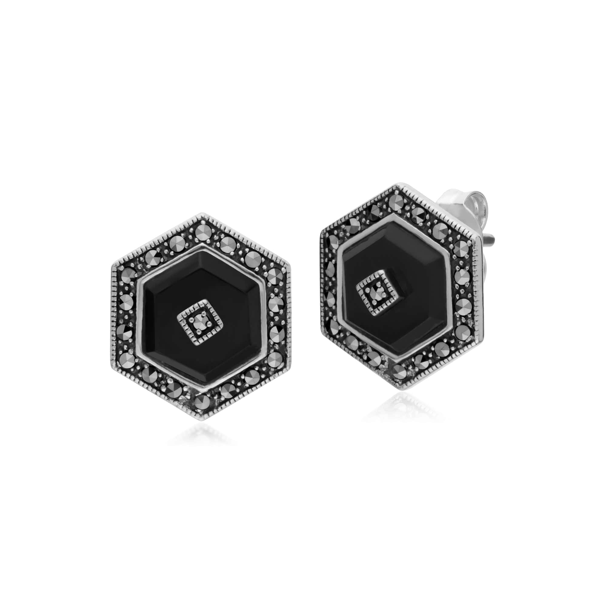 Art Deco Onyx Hexagon Studs & Pendant Set Image 2