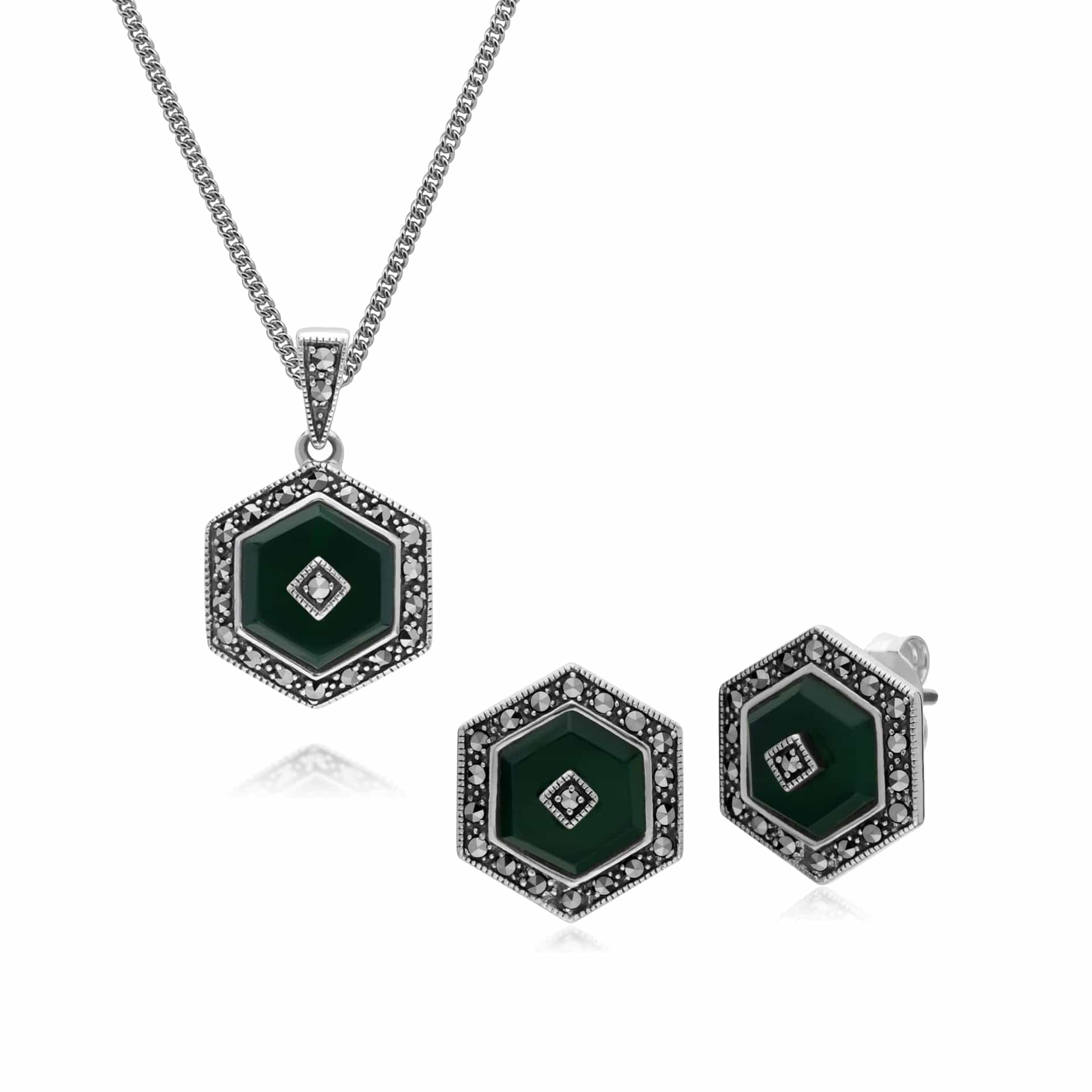 Art Deco Peridot Cluster Studs & Pendant Set Image 1
