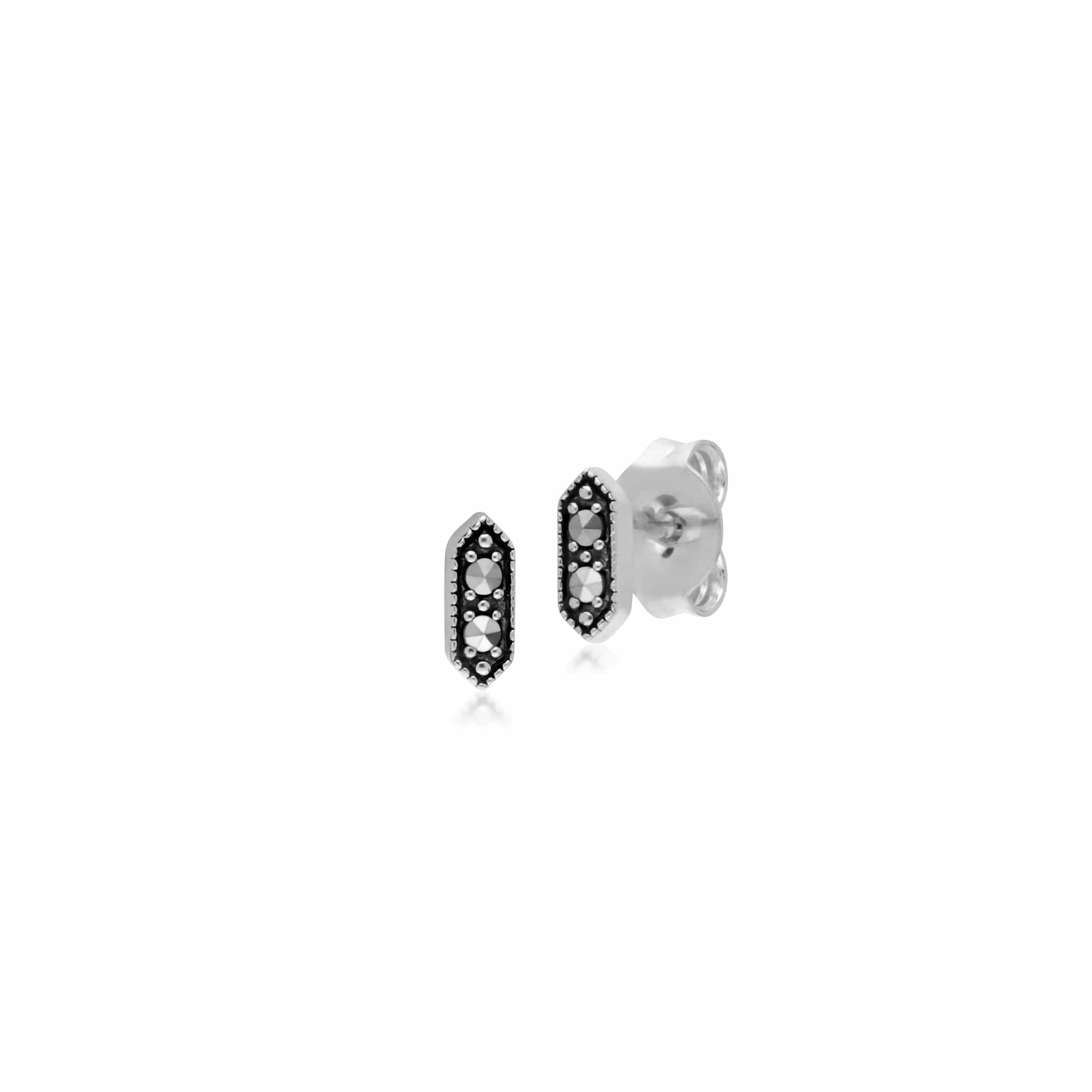 214E873601925-214R605901925 Marcasite Hexagon Stud Earrings & Ring Set in 925 Sterling Silver 2