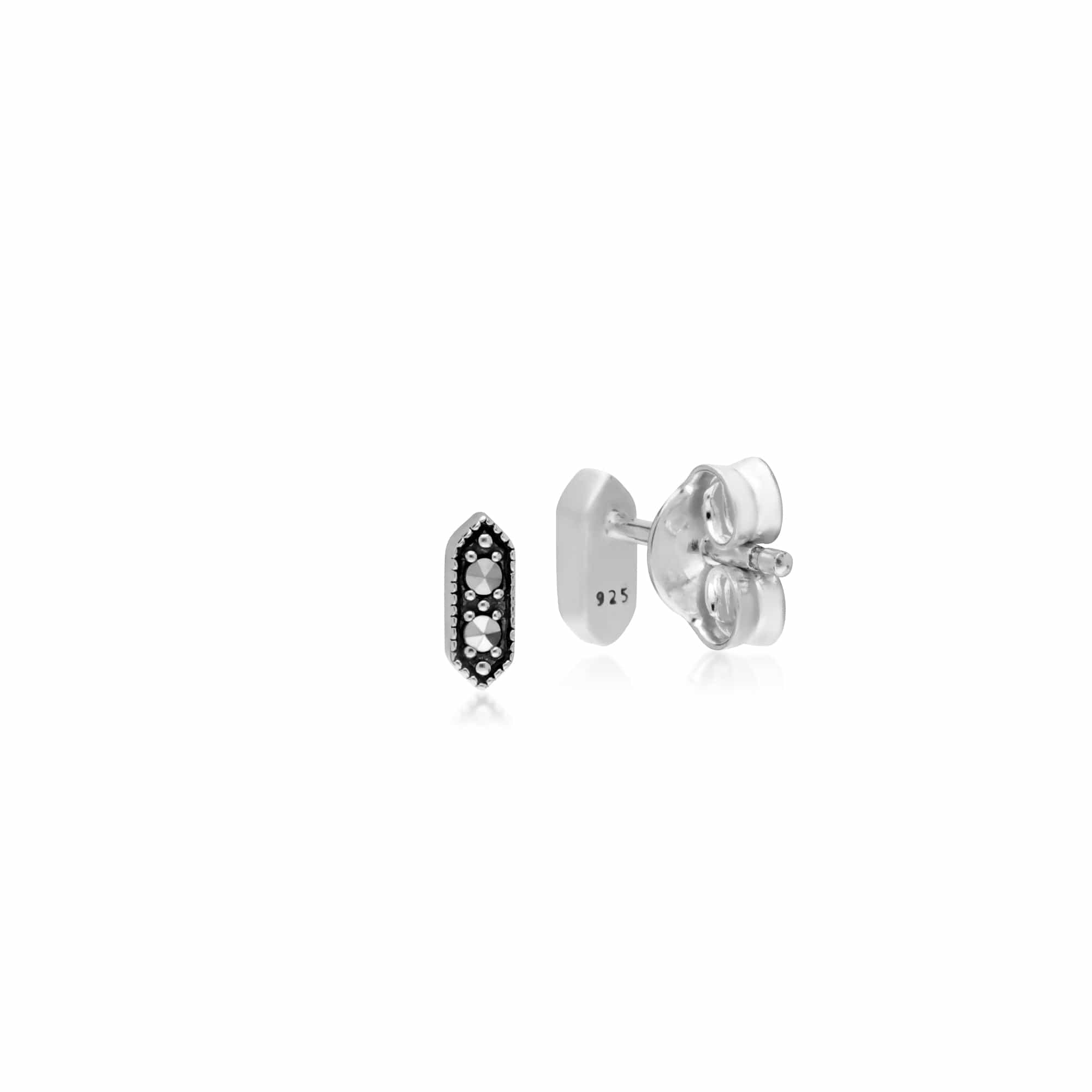 Geometric Round Marcasite Hexagon Stud Earrings in 925 Sterling Silver - Gemondo