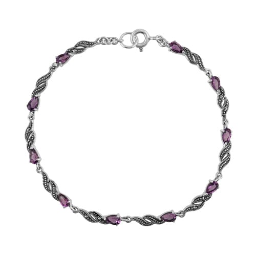 Art Nouveau Style Amethyst & Marcasite Tennis Bracelet