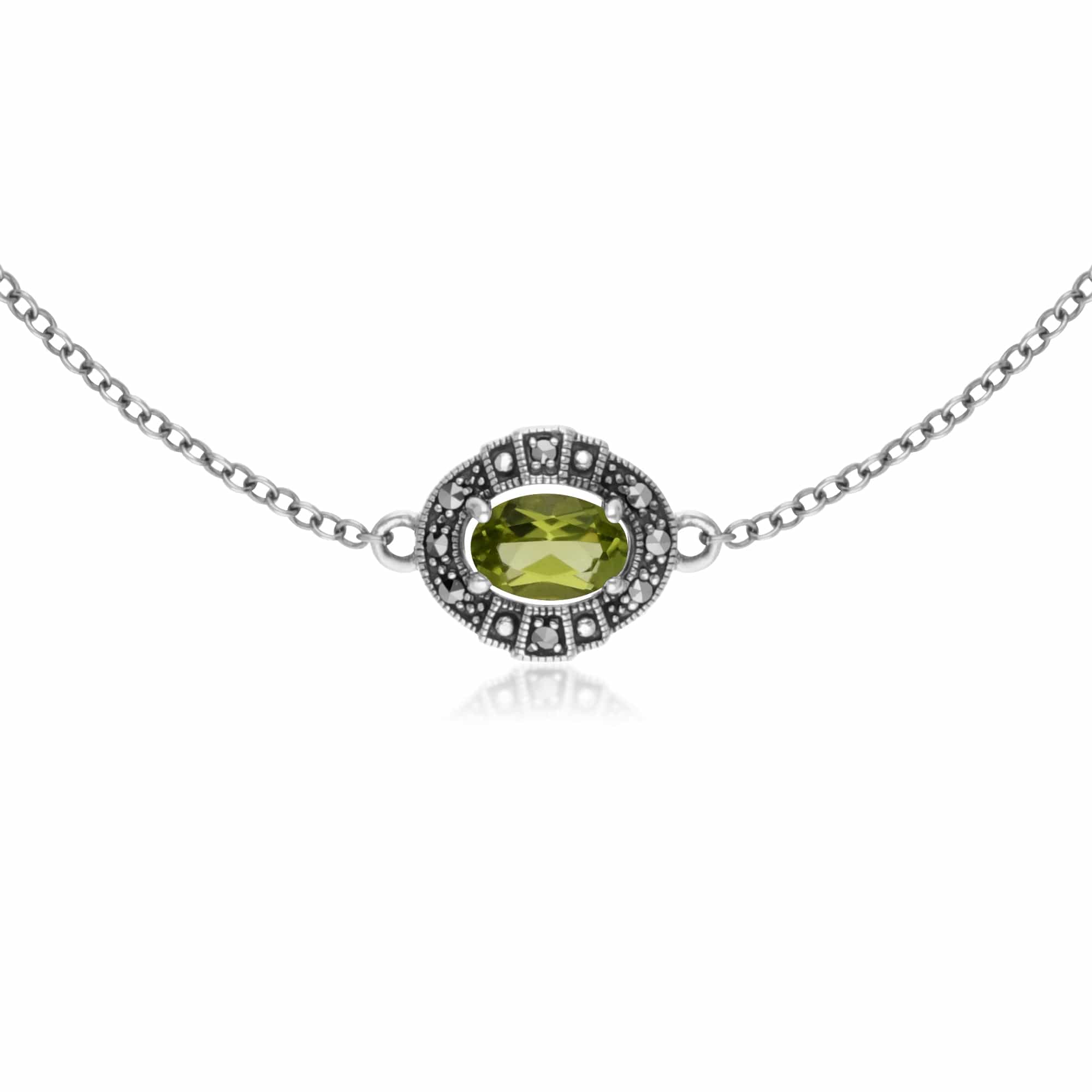 Art Deco peridot & Marcasite Cluster Ring & bracelet Set Image 2