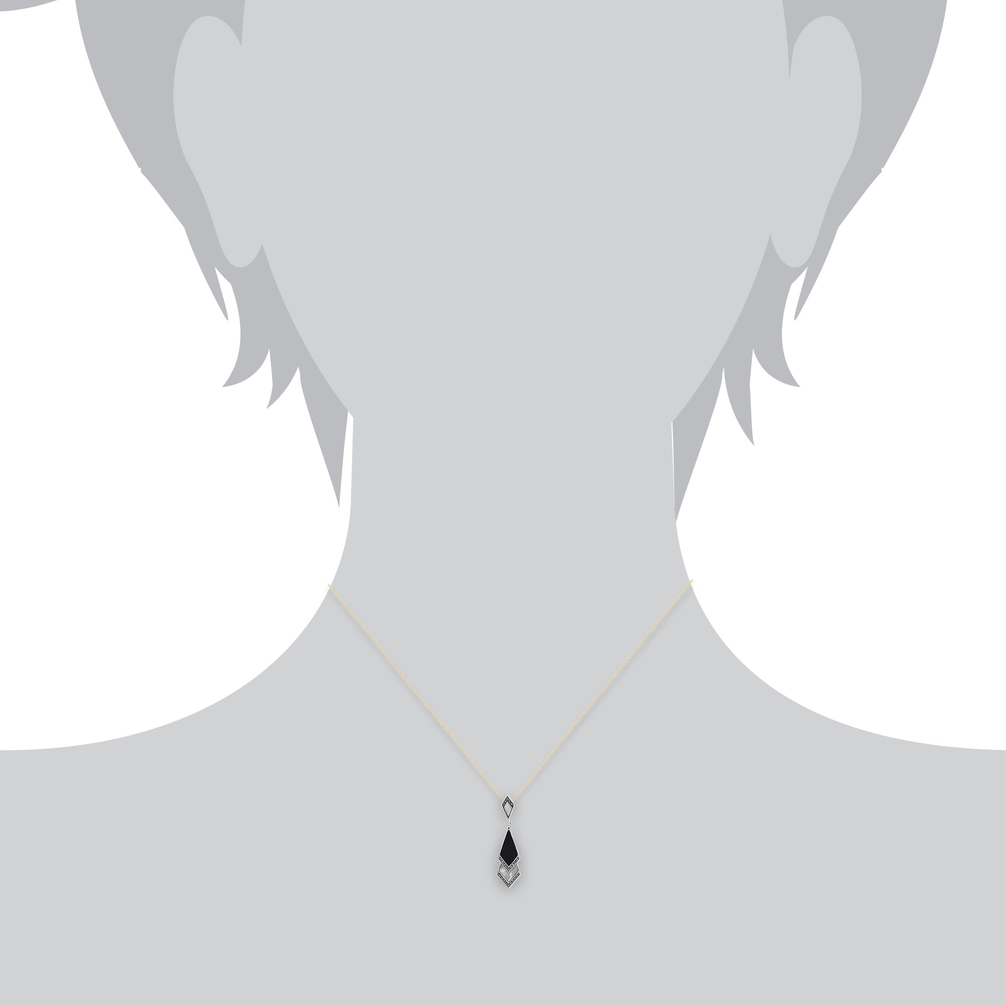 Art Deco Black Onyx & Mother of Pearl Fan Drop Earrings & Necklace Set Image 6