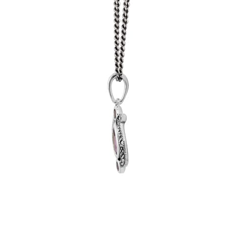 Art Nouveau Style Pear Amethyst & Marcasite Pendant in 925 Sterling Silver - Gemondo