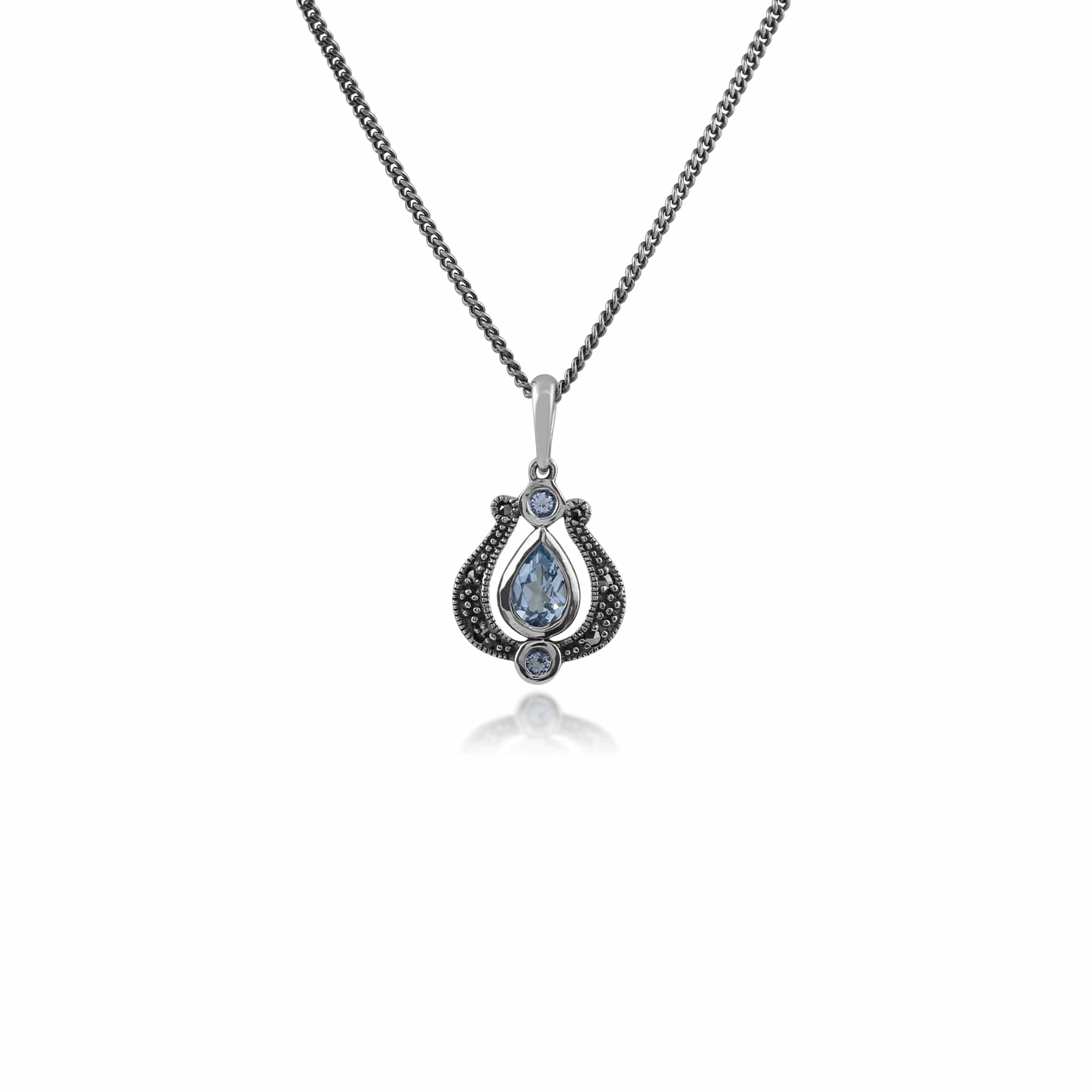 Gemondo Sterling Silver Blue Topaz & Marcasite Art Nouveau 45cm Necklace  Image