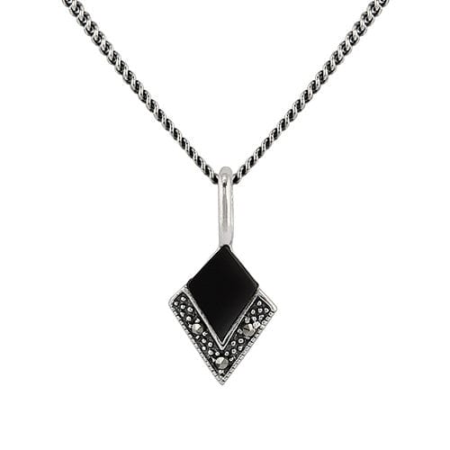 Art Deco Black Onyx & Marcasite Kite Drop Earrings & Pendant Set Image 3