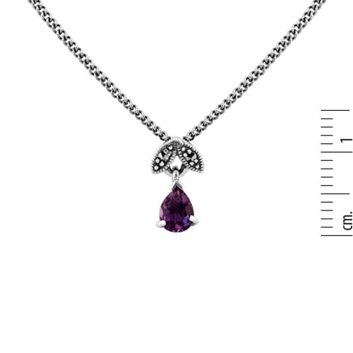 Art Nouveau Style Pear Amethyst & Marcasite Pendant in 925 Sterling Silver - Gemondo
