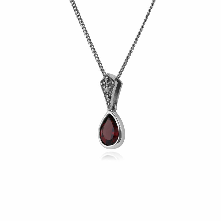 214N515604925 Art Deco Style Oval Pear Garnet & Marcasite Pendant in 925 Sterling Silver 2