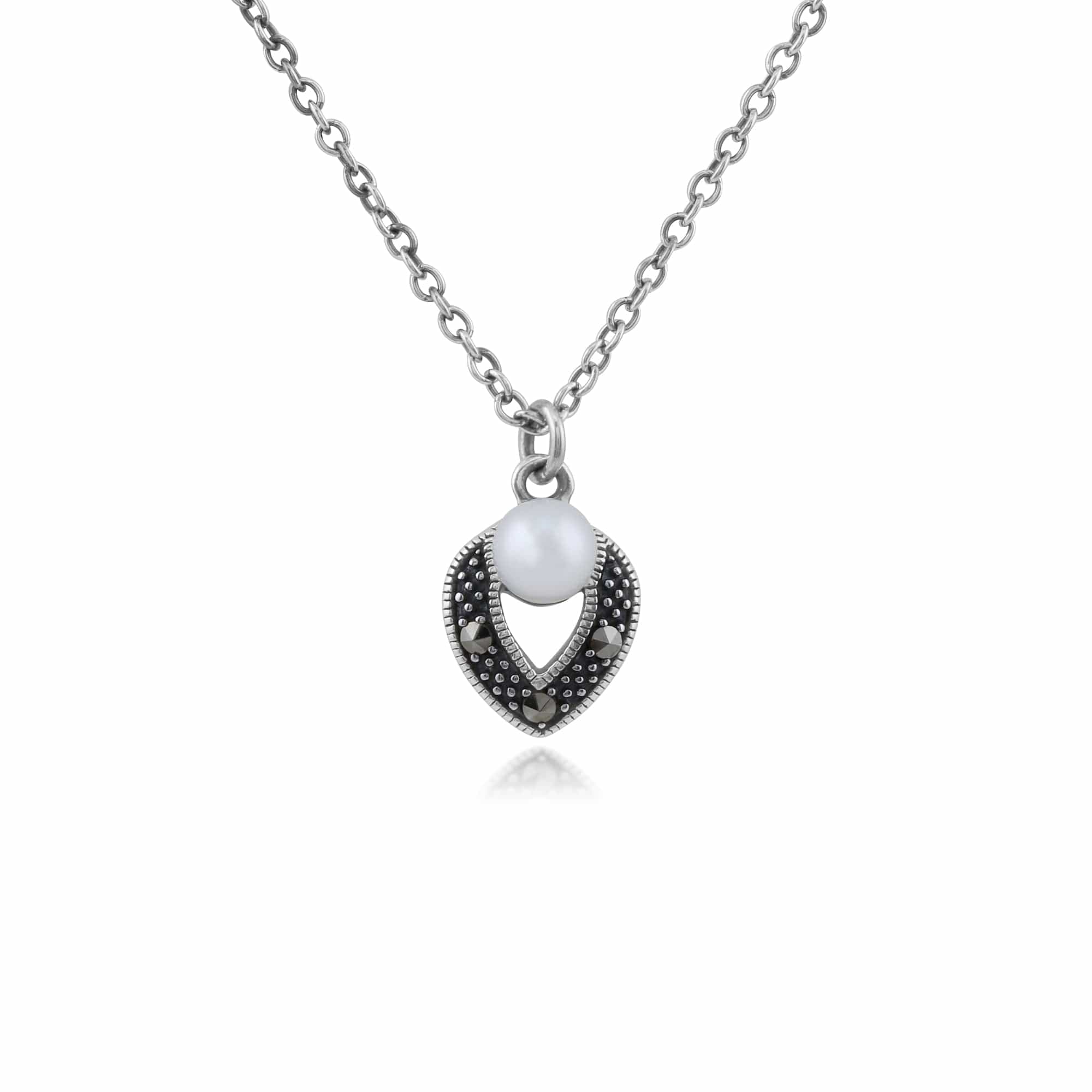 Gemondo Sterling Silver Art Deco Pearl & Marcasite Necklace Image