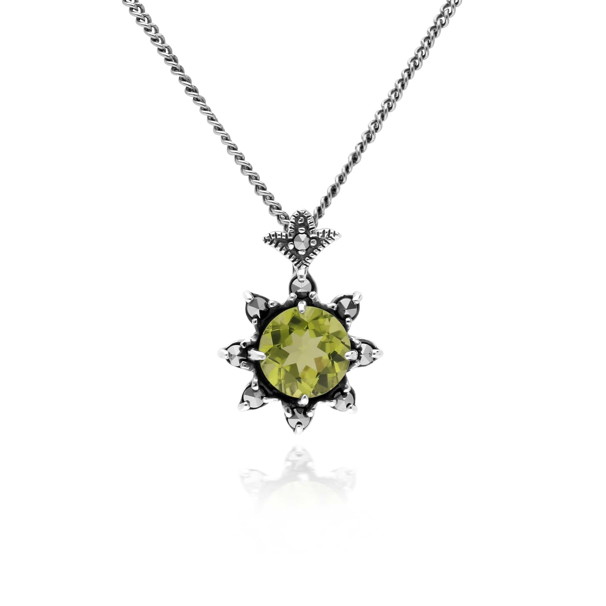 Gemondo Sterling Silver Peridot & Marcasite August Art Deco 42cm Necklace - Gemondo