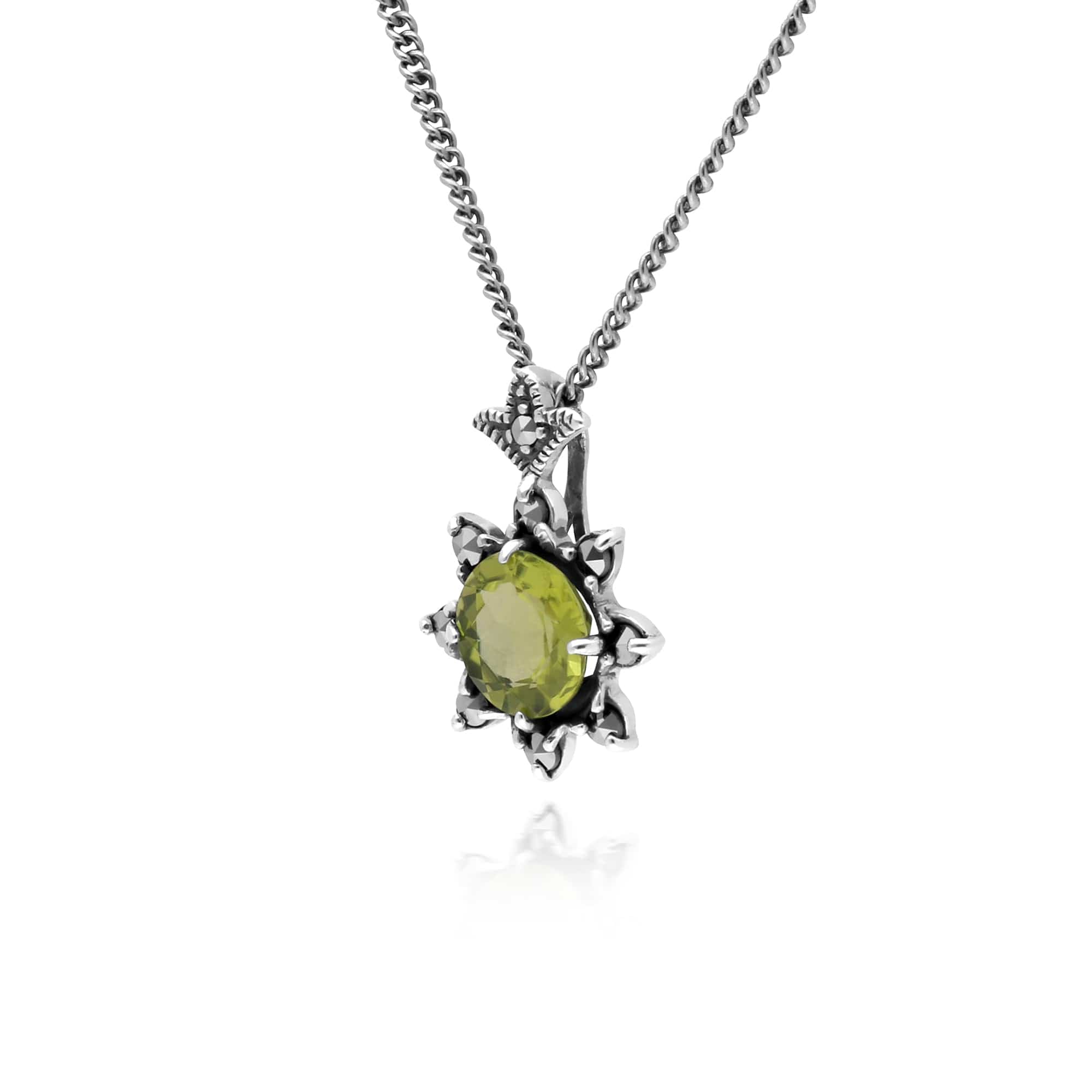 Gemondo Sterling Silver Peridot & Marcasite August Art Deco 42cm Necklace - Gemondo