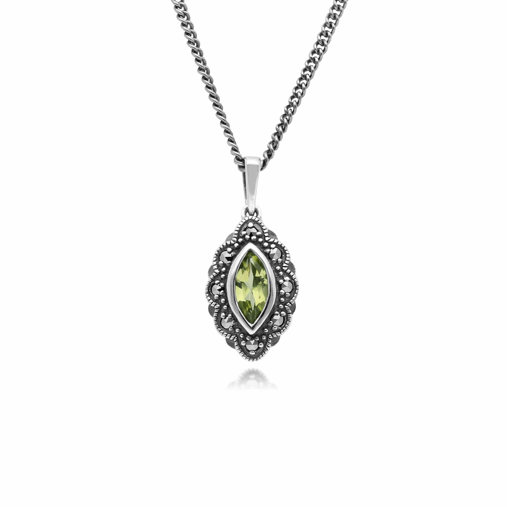 Gemondo Sterling Silver Peridot & Marcasite Art Nouveau 45cm Necklace - Gemondo