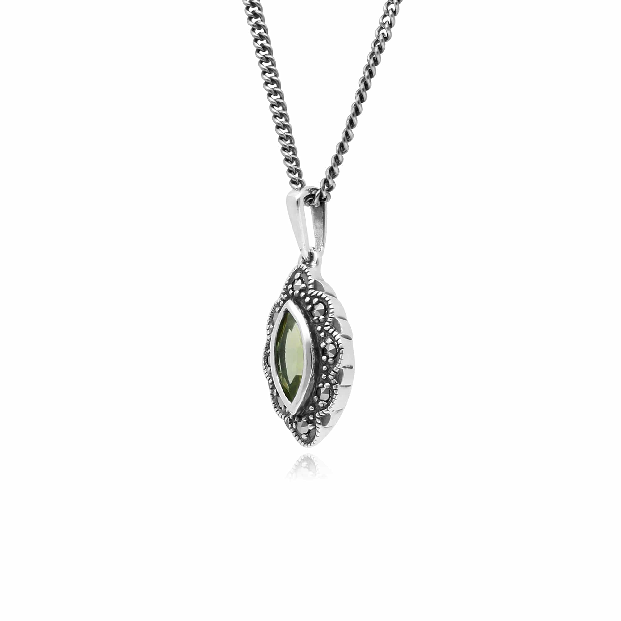 214N696104925 Gemondo Sterling Silver Peridot & Marcasite Art Nouveau 45cm Necklace 2