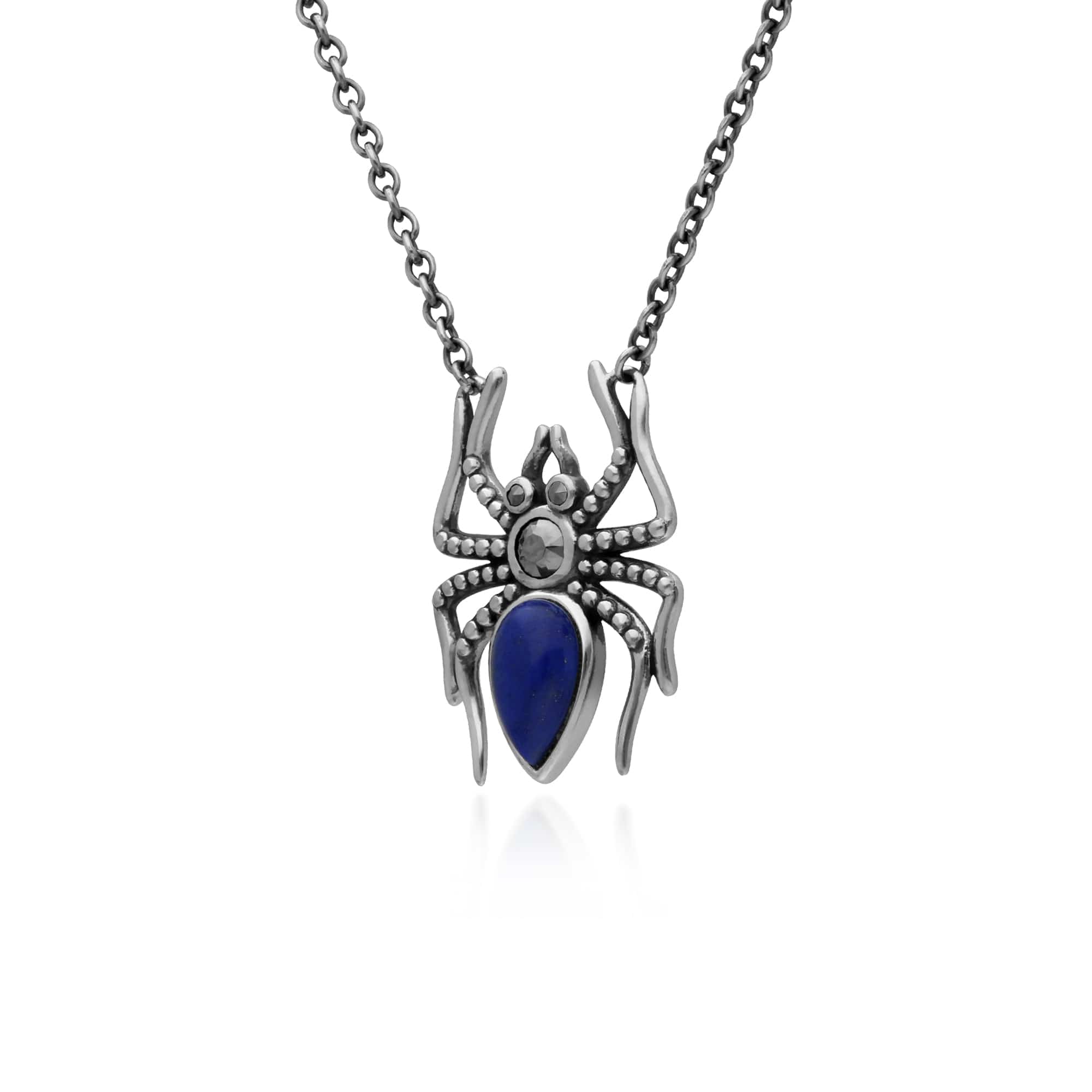 Gemondo Sterling Silver Lapis Lazuli & Marcasite Spider 45cm Necklace - Gemondo