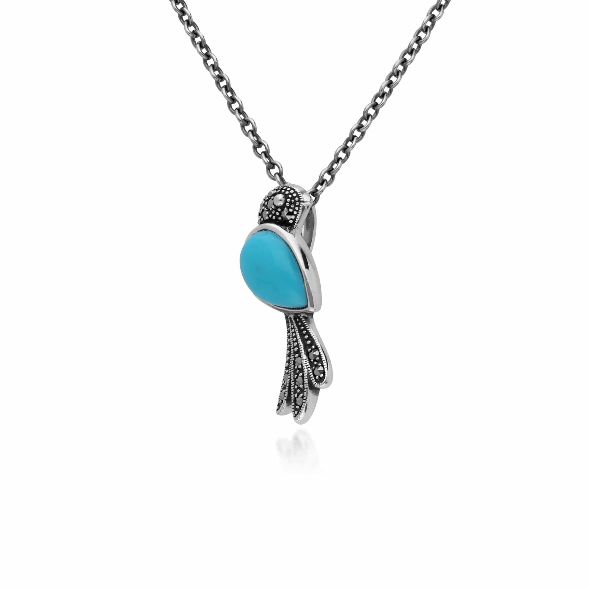 Gemondo Sterling Silver Turquoise & Marcasite Bird 45cm Necklace - Gemondo