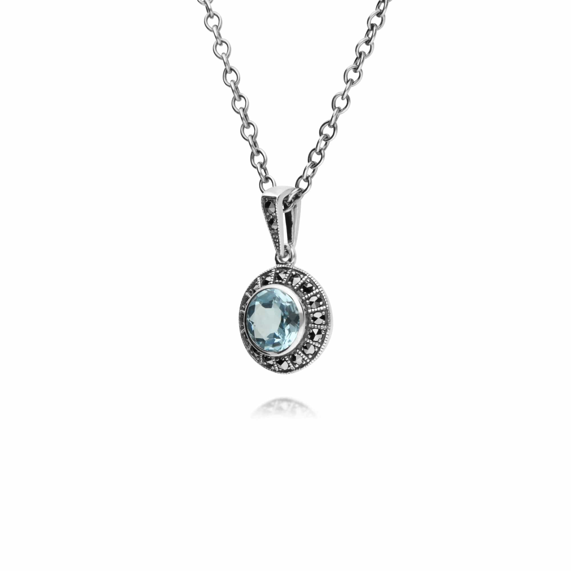 214N707302925 Gemondo Sterling Silver Round Blue Topaz and Marcasite Cluster 45cm Necklace 2