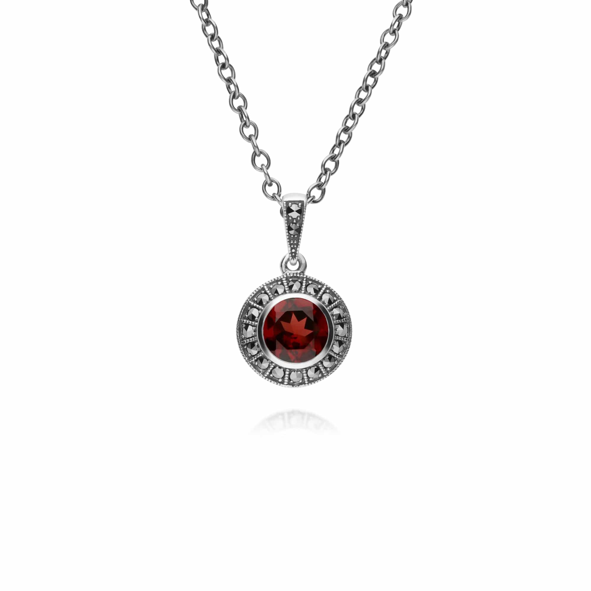 Art Deco Round Garnet & Marcasite Cluster Ring & Pendant Set Image 2