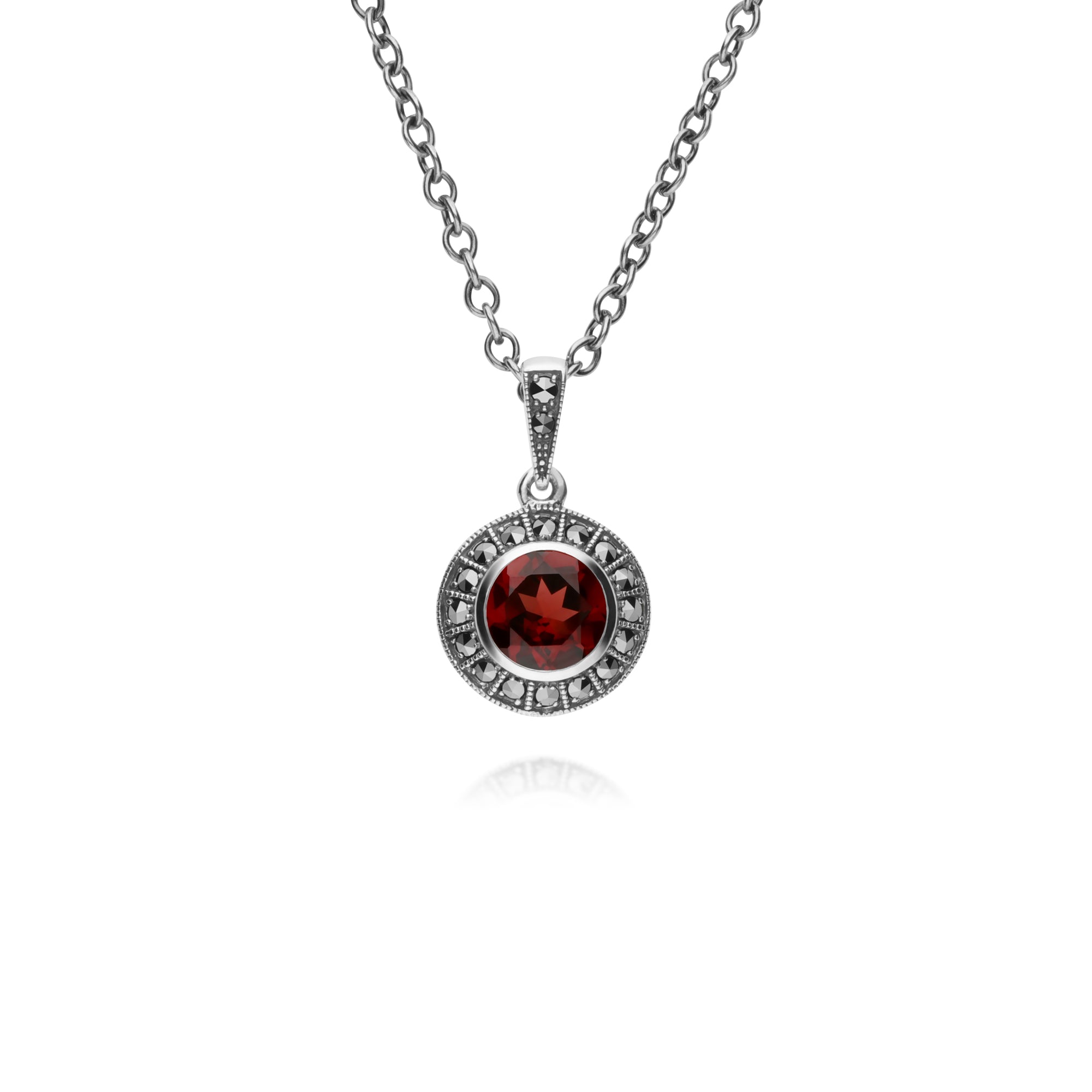 Art Deco Garnet & Marcasite Cluster Studs & Pendant Set Image 3