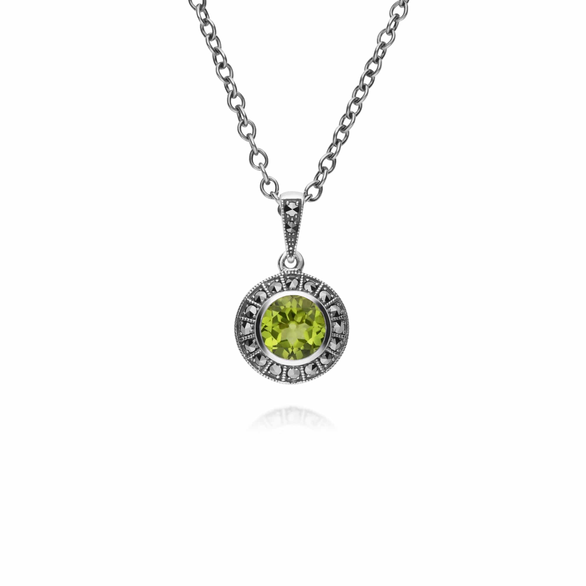 Art Deco peridot & marcasite Clister Stud & Pendant Set Image 3