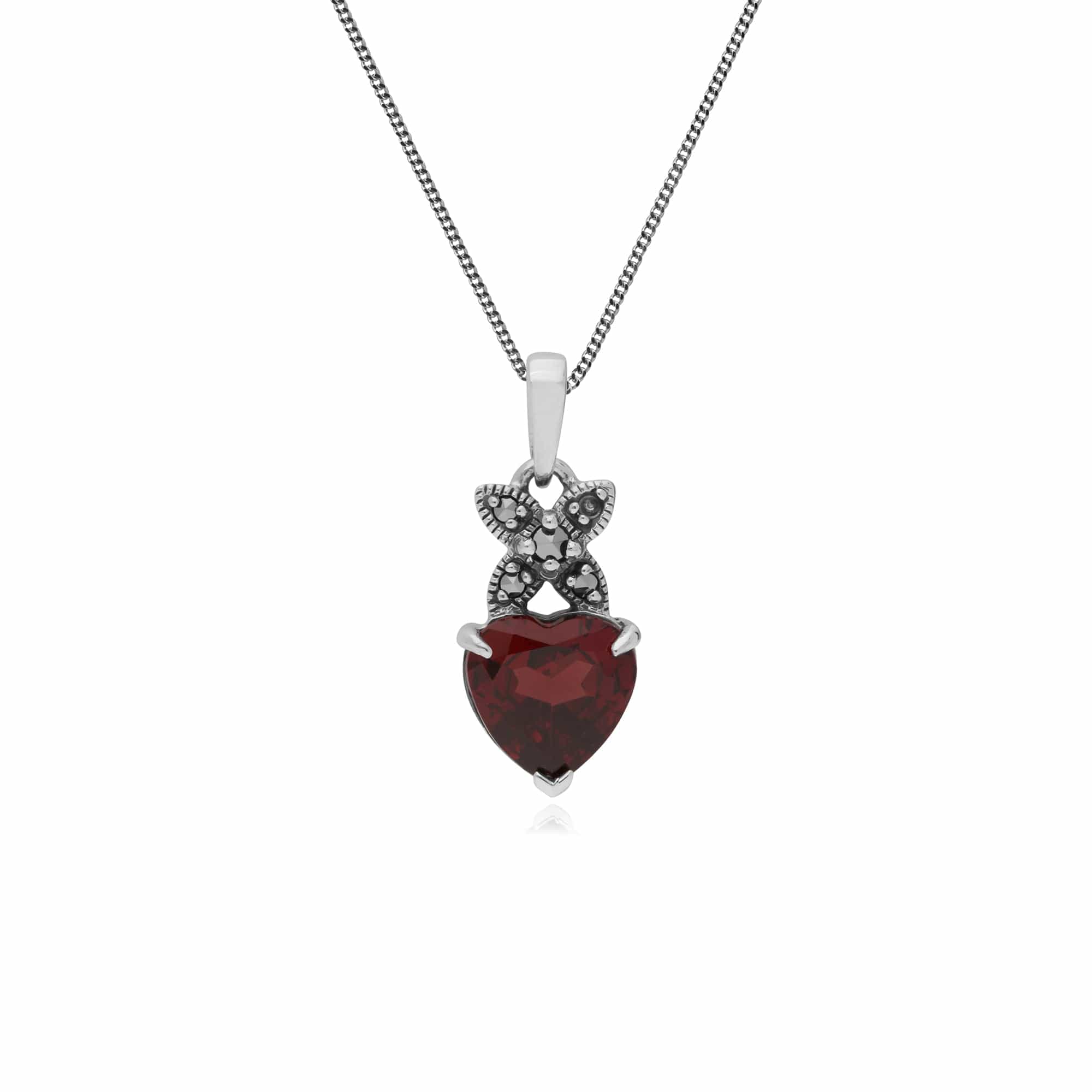 214P245708925 Gemondo Sterling Silver Garnet & Marcasite January Heart Pendant on 45cm Chain 1