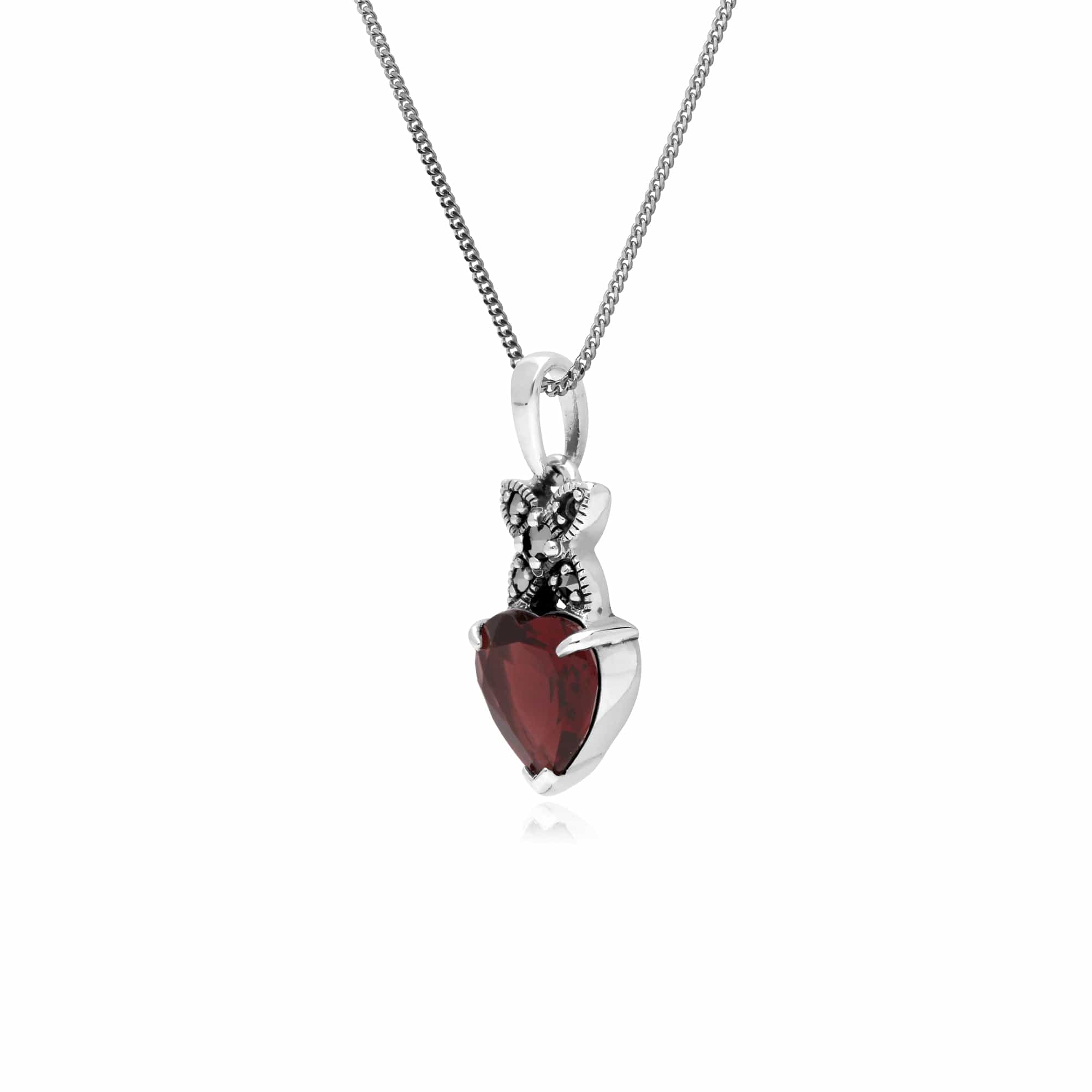 214P245708925 Gemondo Sterling Silver Garnet & Marcasite January Heart Pendant on 45cm Chain 2