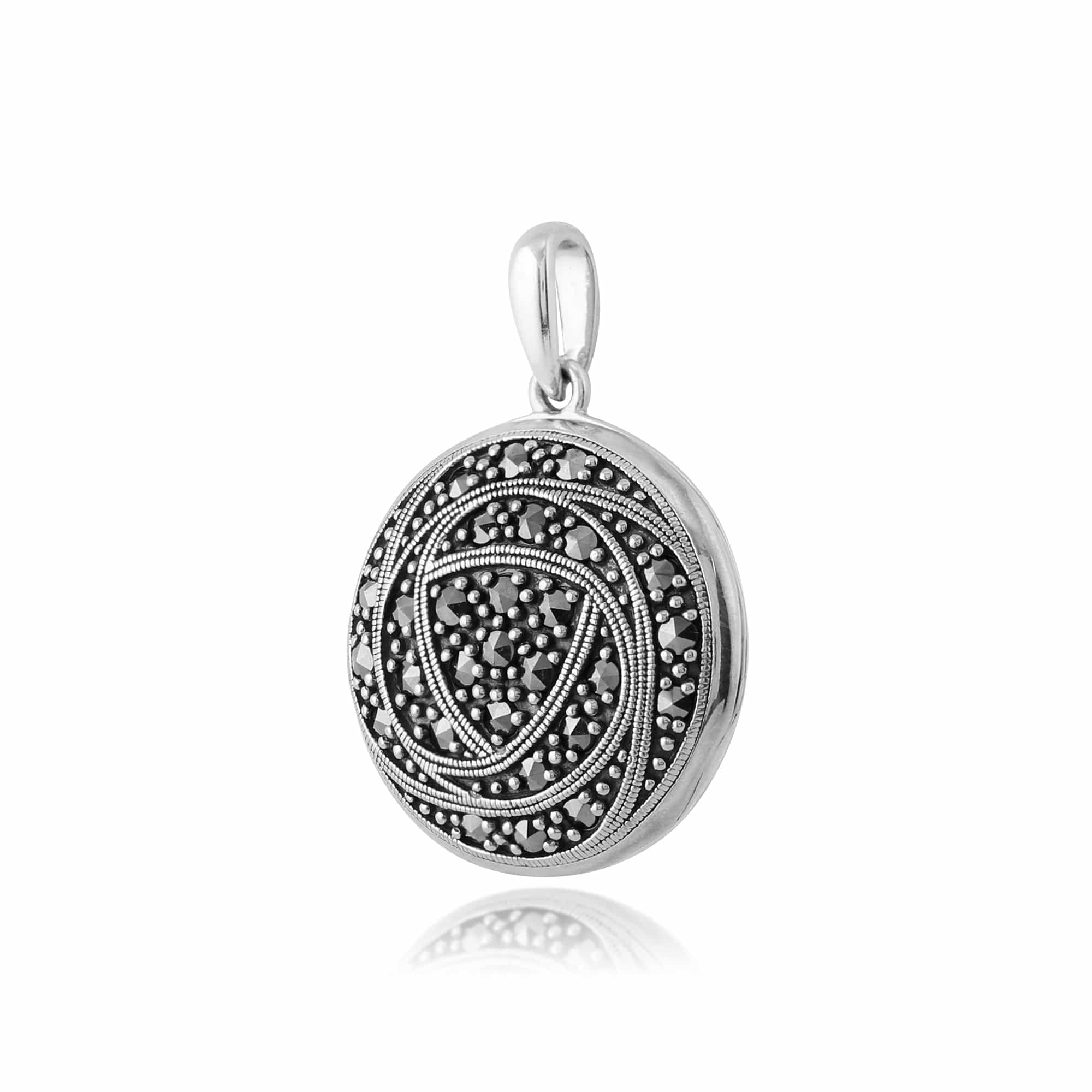 214P295501925 Rennie Mackintosh Round Marcasite Rose Locket Pendant in 925 Sterling Silver 2