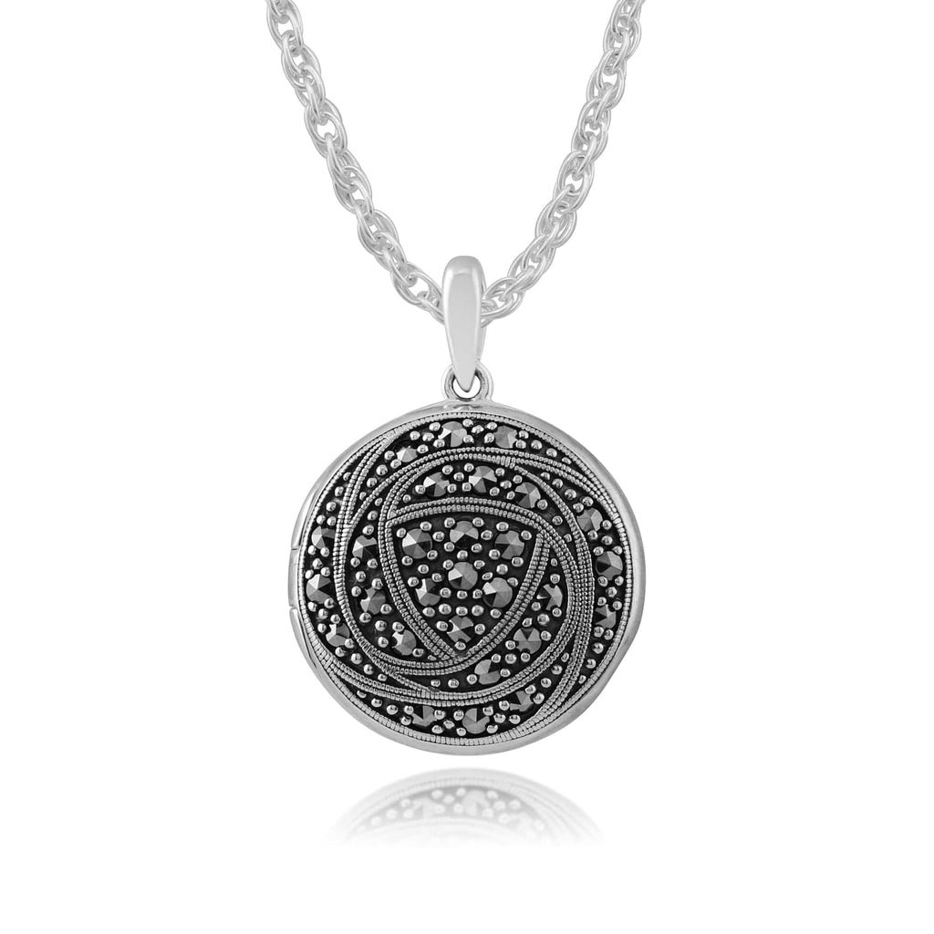 Rennie Mackintosh Round Marcasite Locket Pendant 925 Sterling Silver