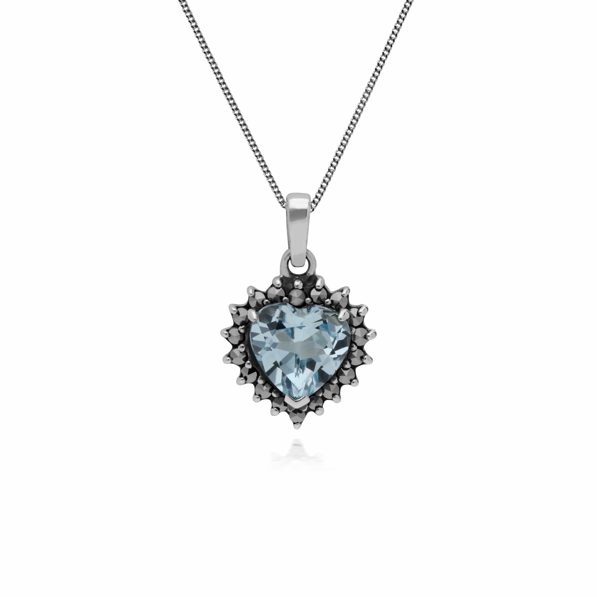 214P301201925 Gemondo Sterling Silver Blue Topaz & Marcasite Heart Pendant with 45cm Chain 1