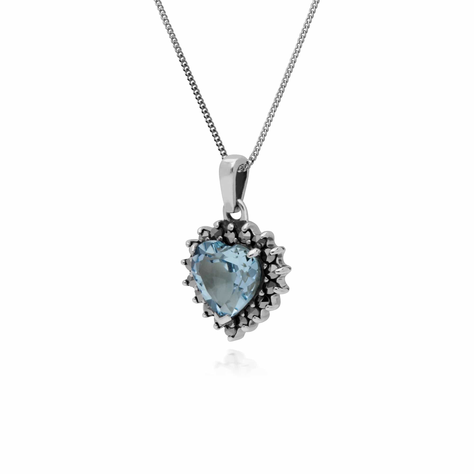 Gemondo Sterling Silver Blue Topaz & Marcasite Heart Pendant with 45cm Chain - Gemondo