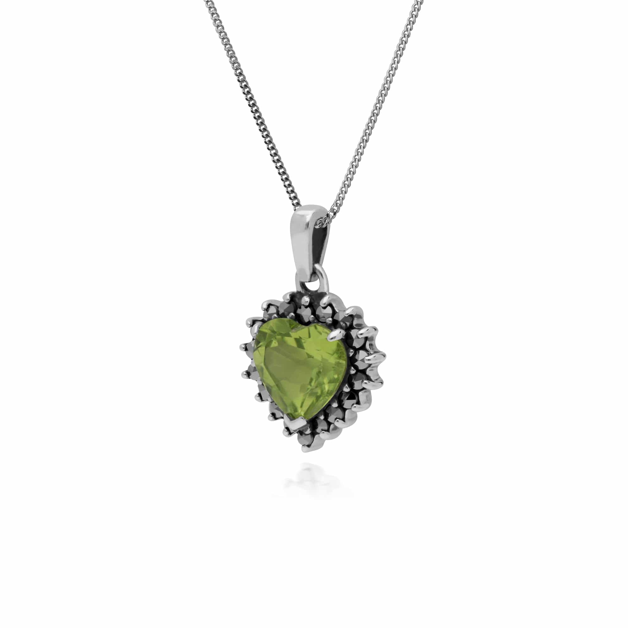 Gemondo Sterling Silver Peridot & Marcasite Heart Pendant with 45cm Chain - Gemondo