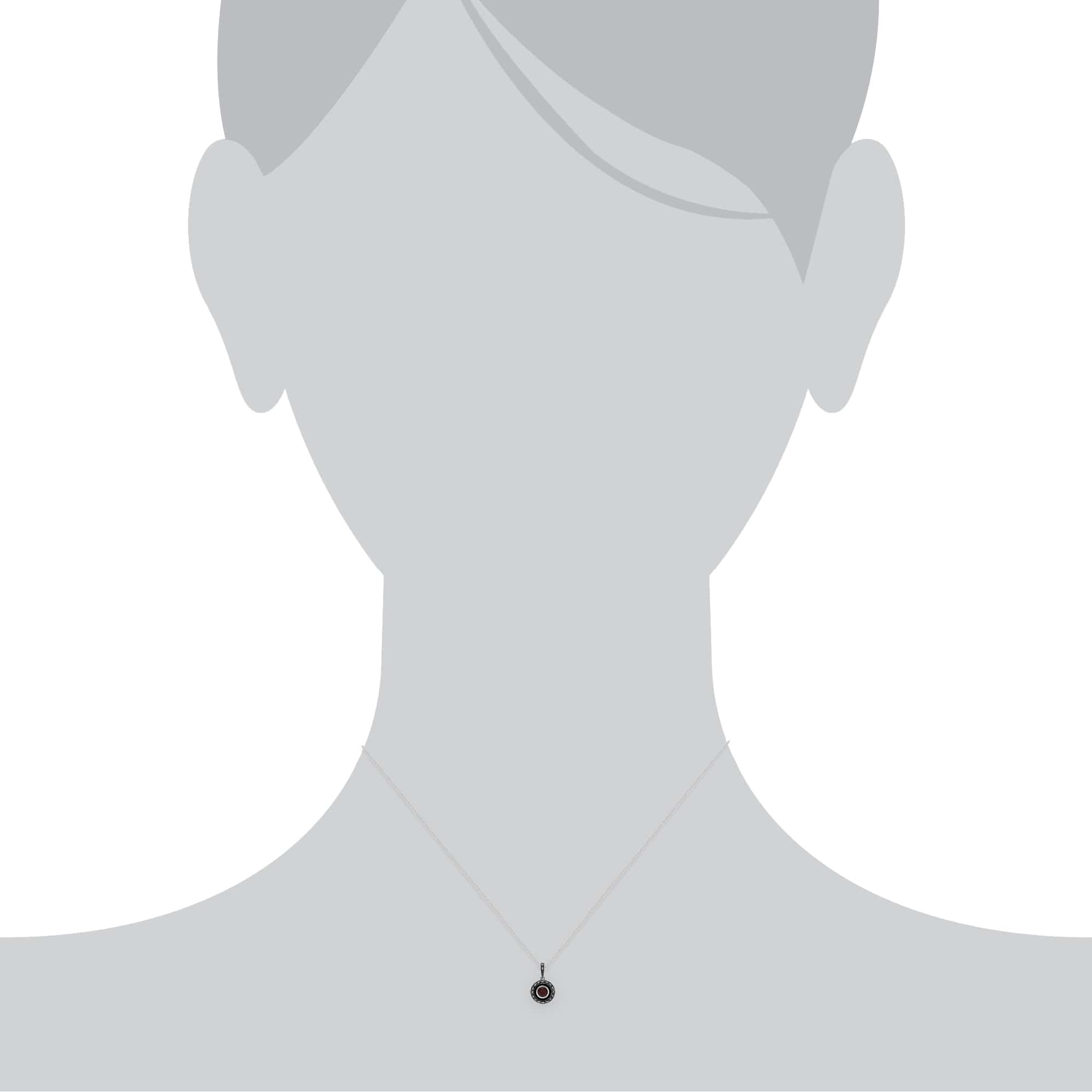 Gemondo Sterling Silver Garnet & Marcasite & Black Enamel 45cm Necklace - Gemondo