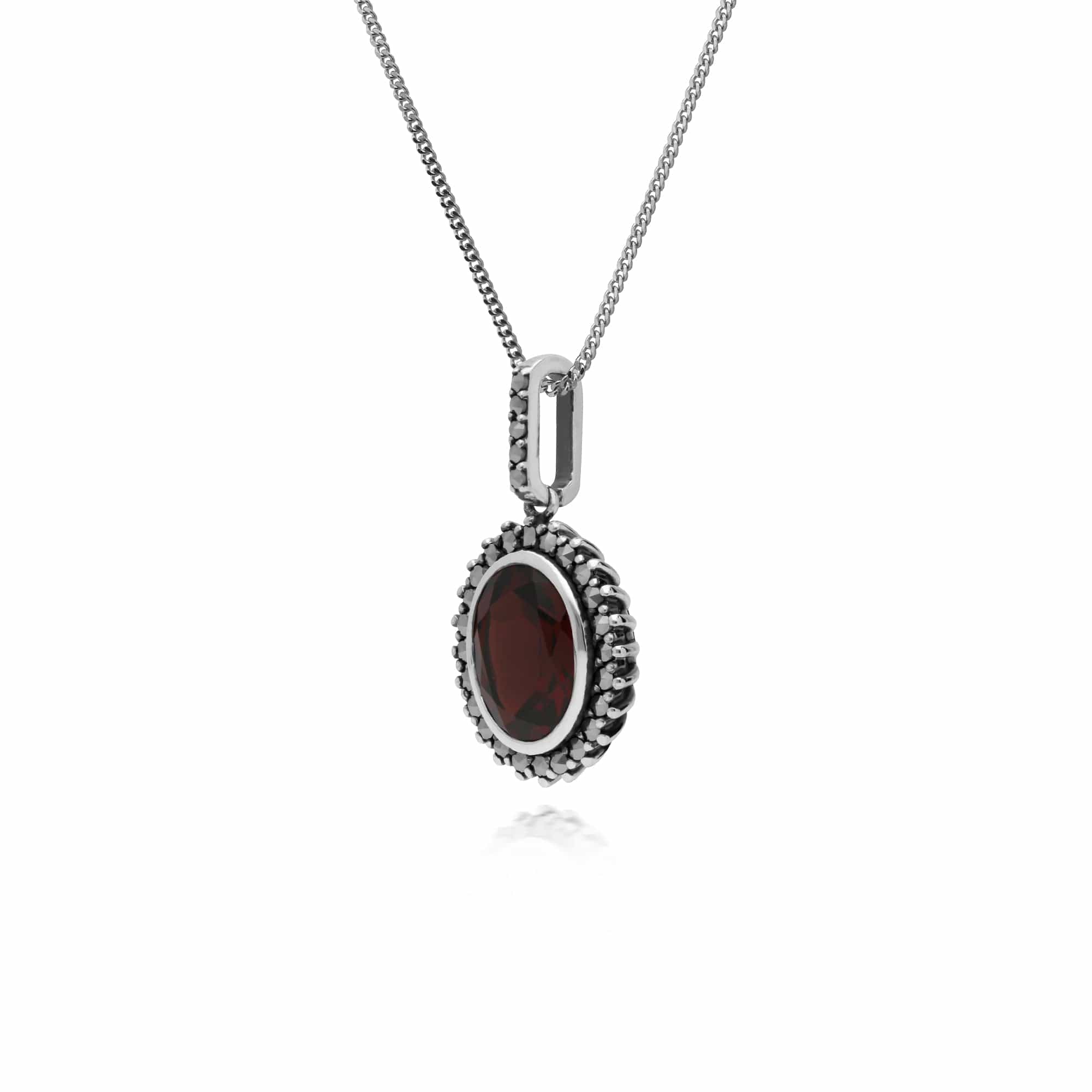Gemondo Sterling Silver Garnet & Marcasite Oval Pendant with 45cm Chain - Gemondo
